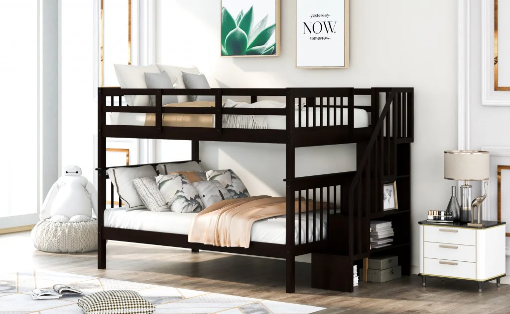 Gray Double Full Size Stairway Bunk Bed By Homeroots - Image 12