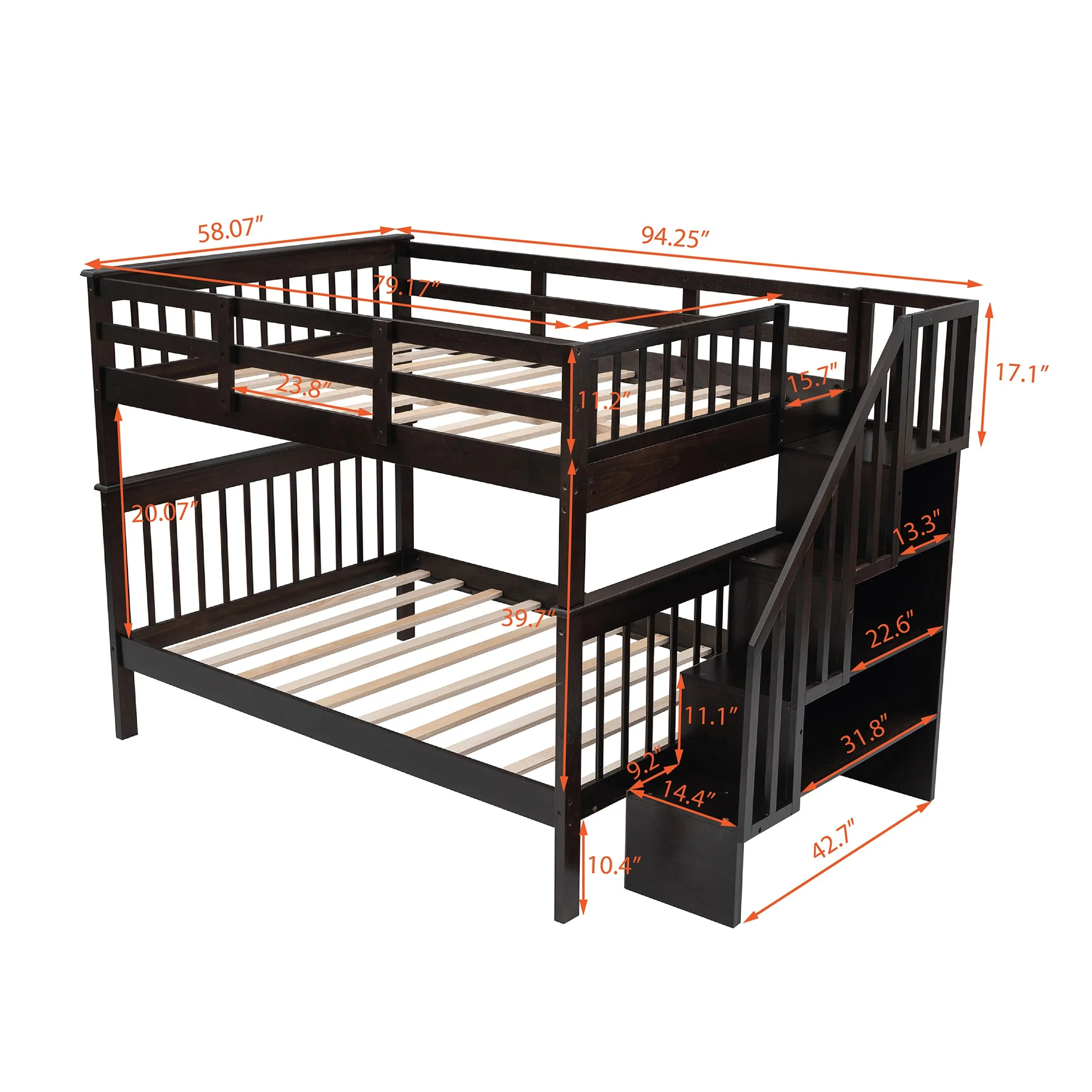 Gray Double Full Size Stairway Bunk Bed By Homeroots - Image 17