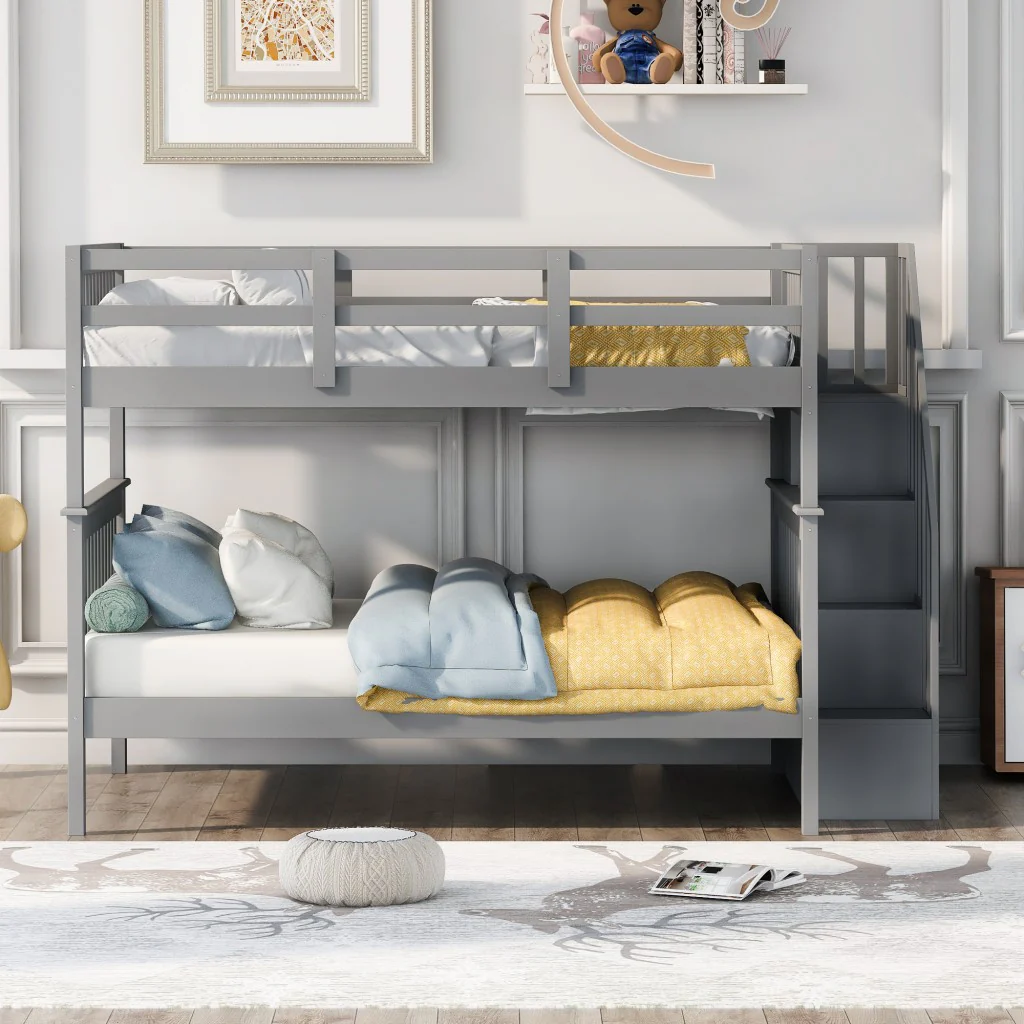 Gray Double Full Size Stairway Bunk Bed By Homeroots - Image 2