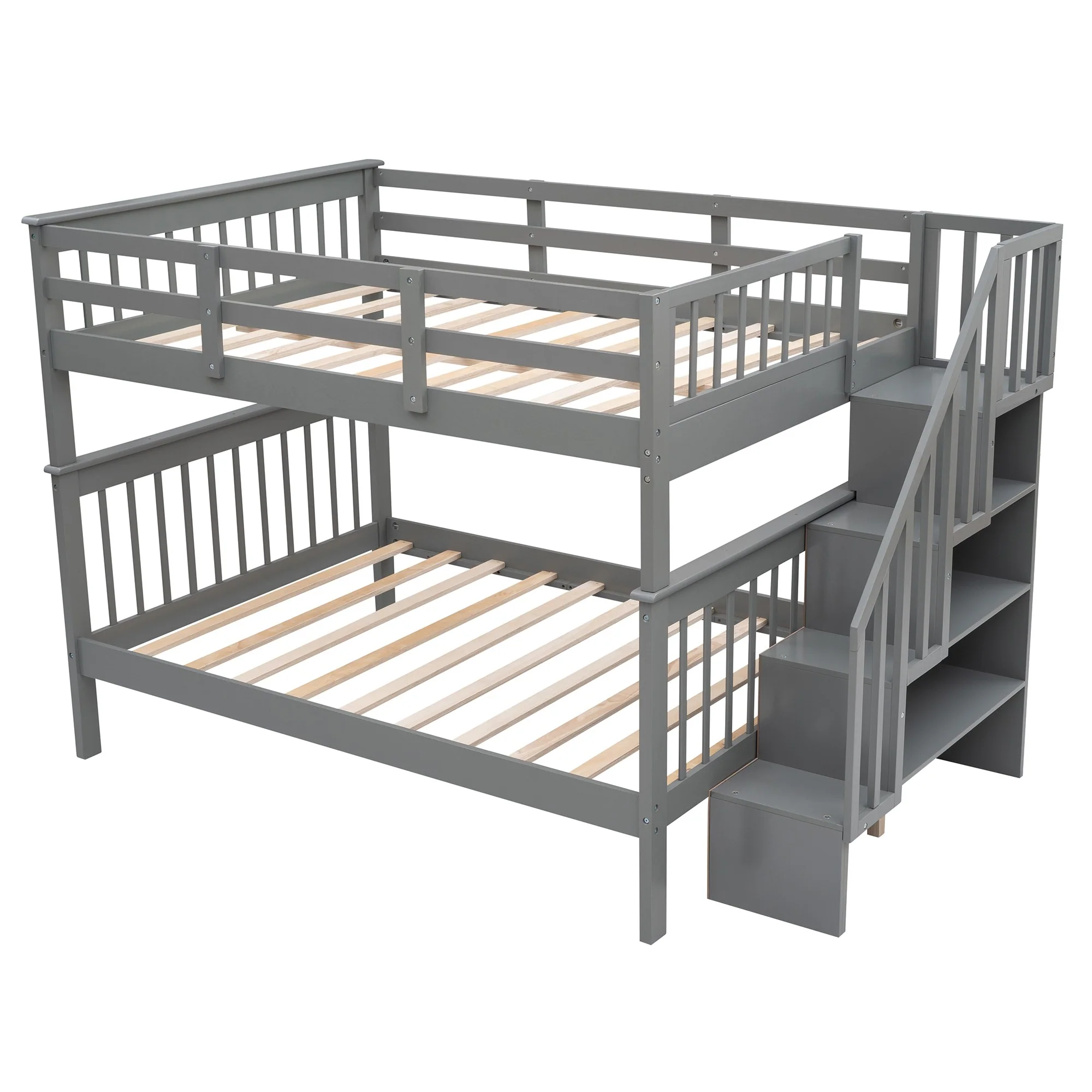 Gray Double Full Size Stairway Bunk Bed By Homeroots - Image 3
