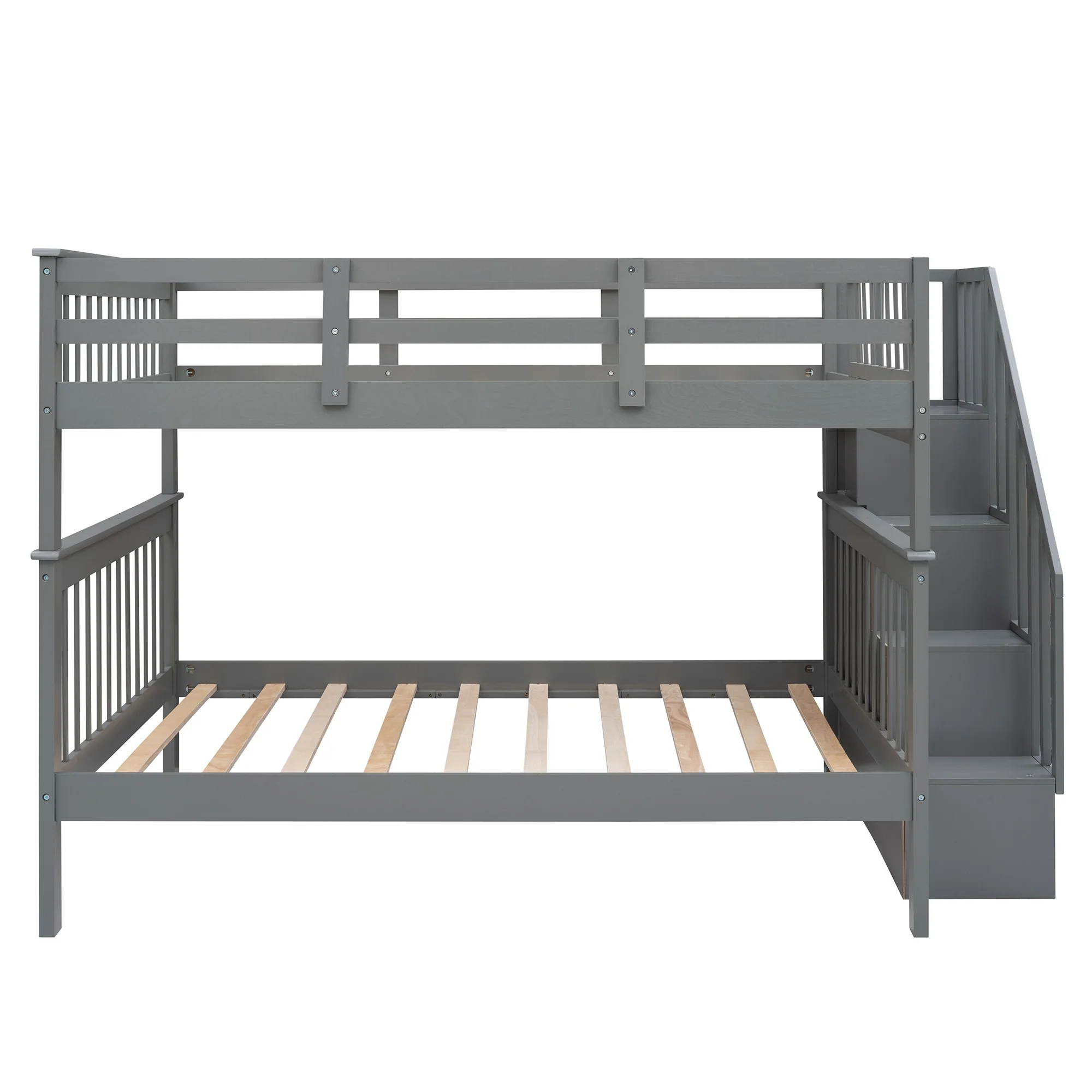 Gray Double Full Size Stairway Bunk Bed By Homeroots - Image 4