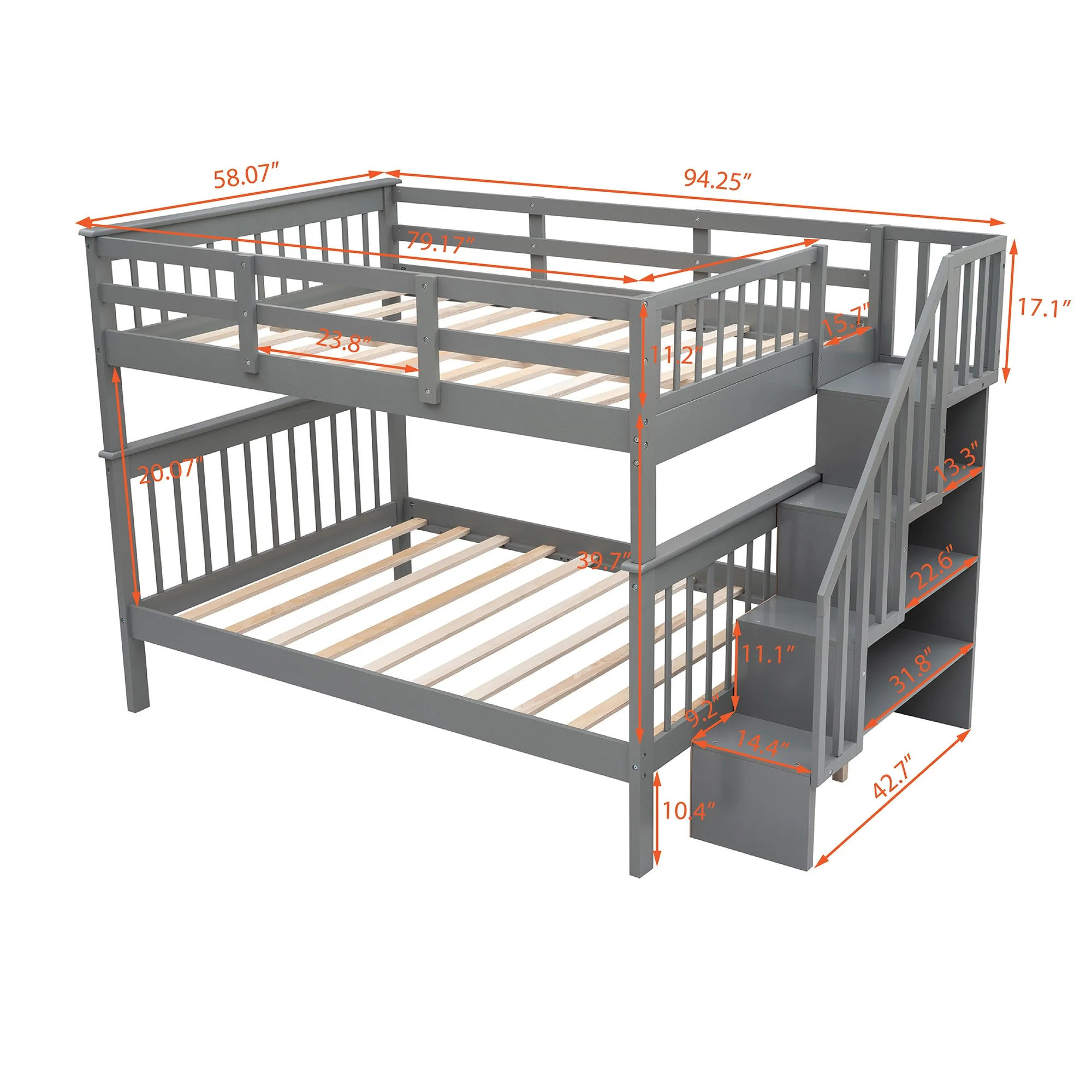 Gray Double Full Size Stairway Bunk Bed By Homeroots - Image 8
