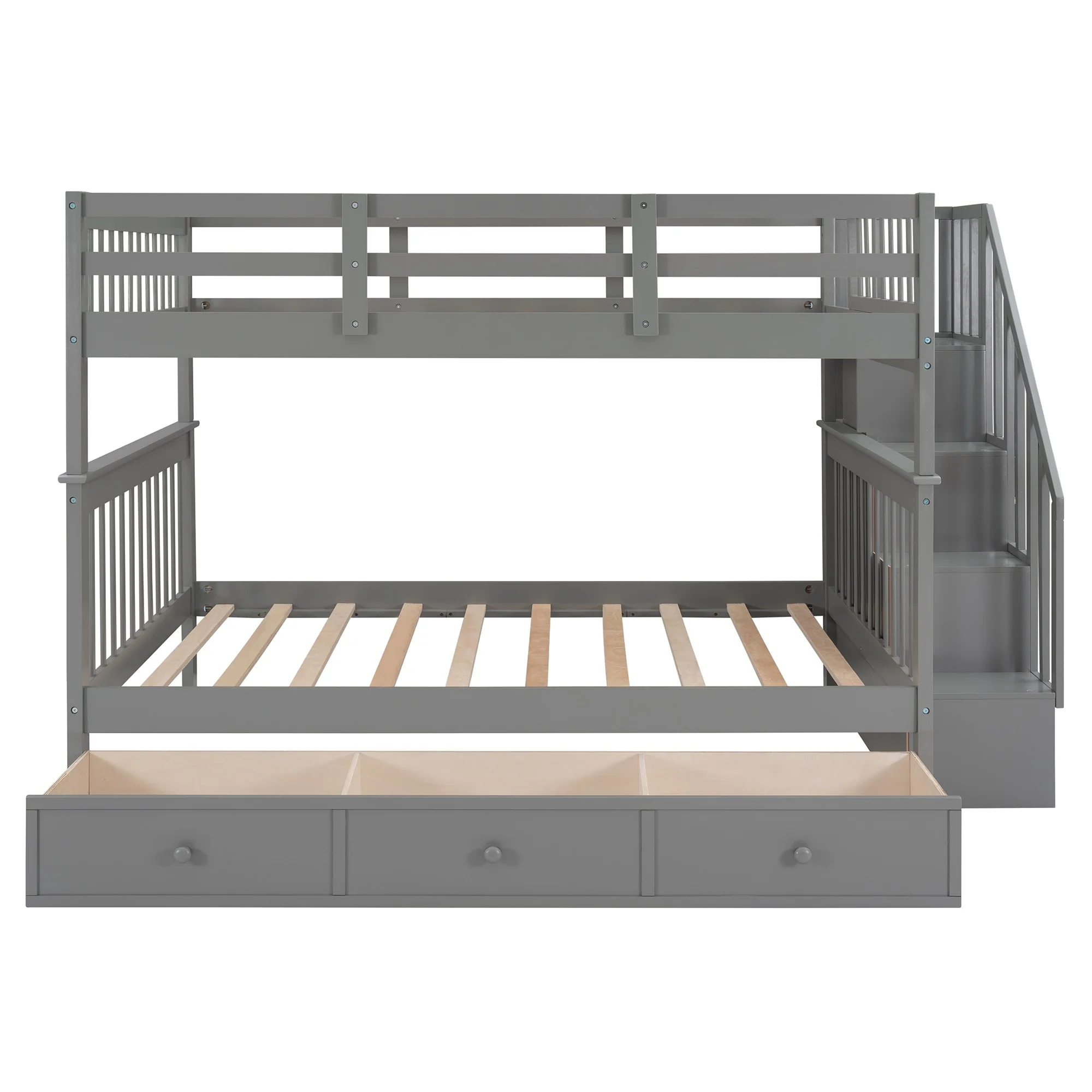 Gray Double Full Size Stairway Bunk Bed With Drawer By Homeroots - Image 3