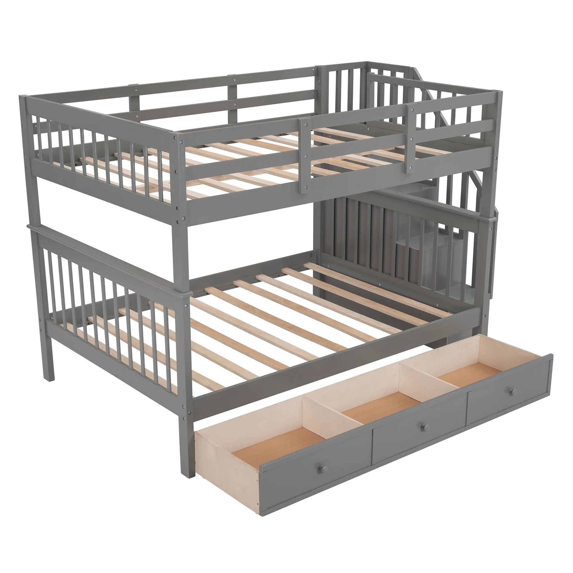 Gray Double Full Size Stairway Bunk Bed With Drawer By Homeroots - Image 4
