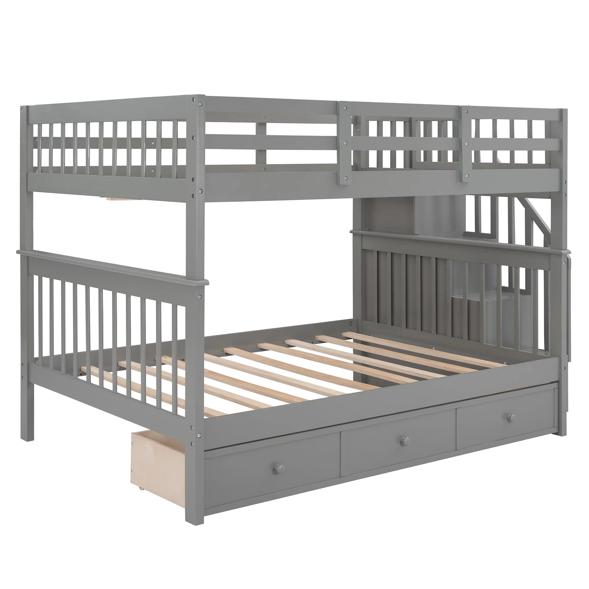 Gray Double Full Size Stairway Bunk Bed With Drawer By Homeroots - Image 5