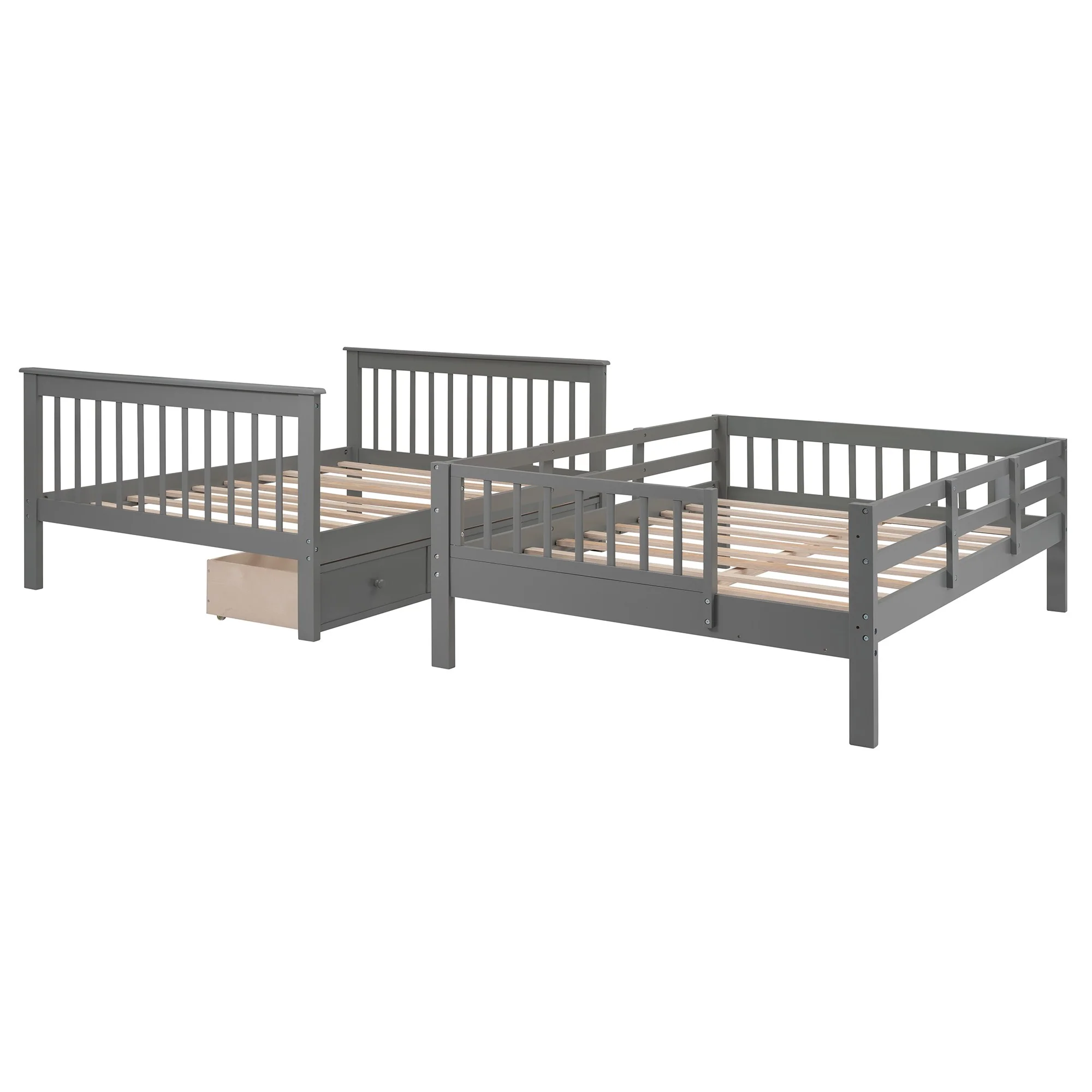 Gray Double Full Size Stairway Bunk Bed With Drawer By Homeroots - Image 6