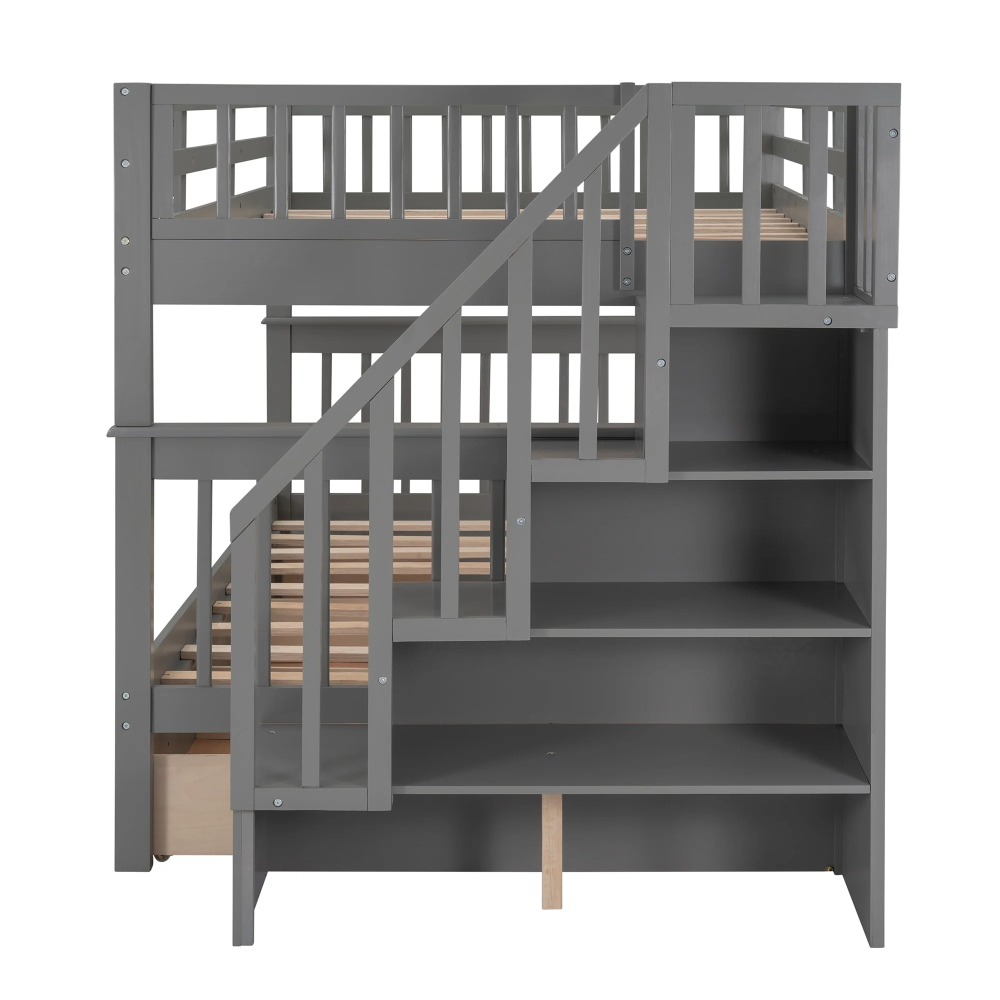 Gray Double Full Size Stairway Bunk Bed With Drawer By Homeroots - Image 8