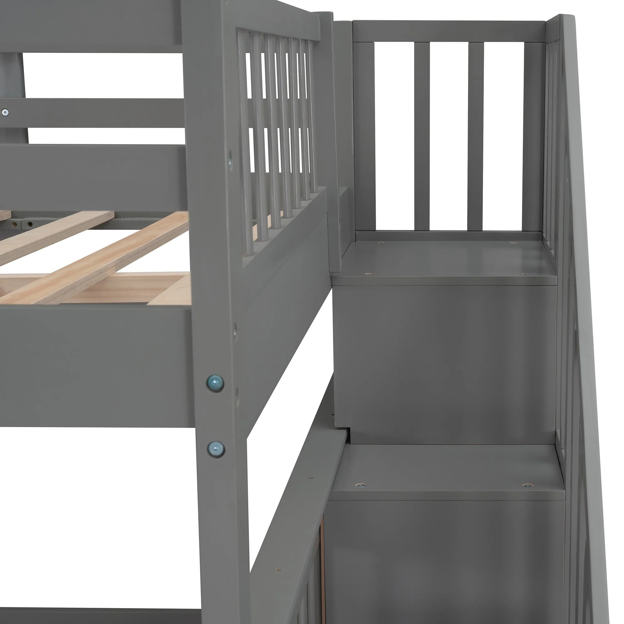 Gray Double Full Size Stairway Bunk Bed With Drawer By Homeroots - Image 9