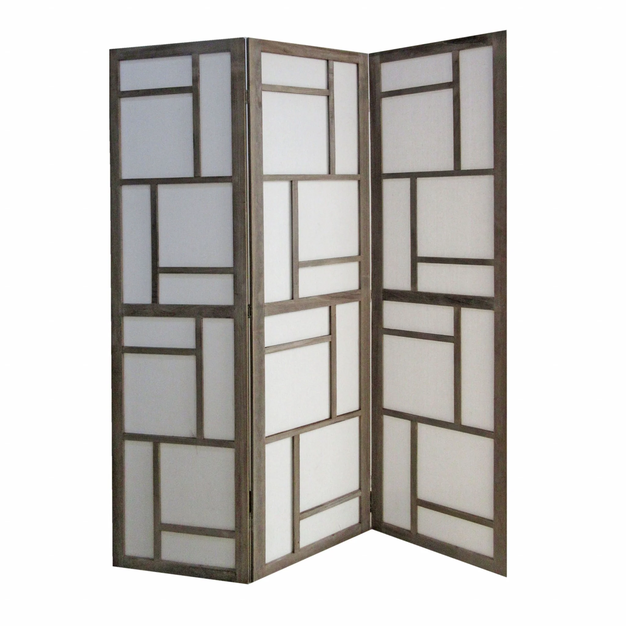 Gray Fabric And Wood 3 Panles Screen By Homeroots - Image 2