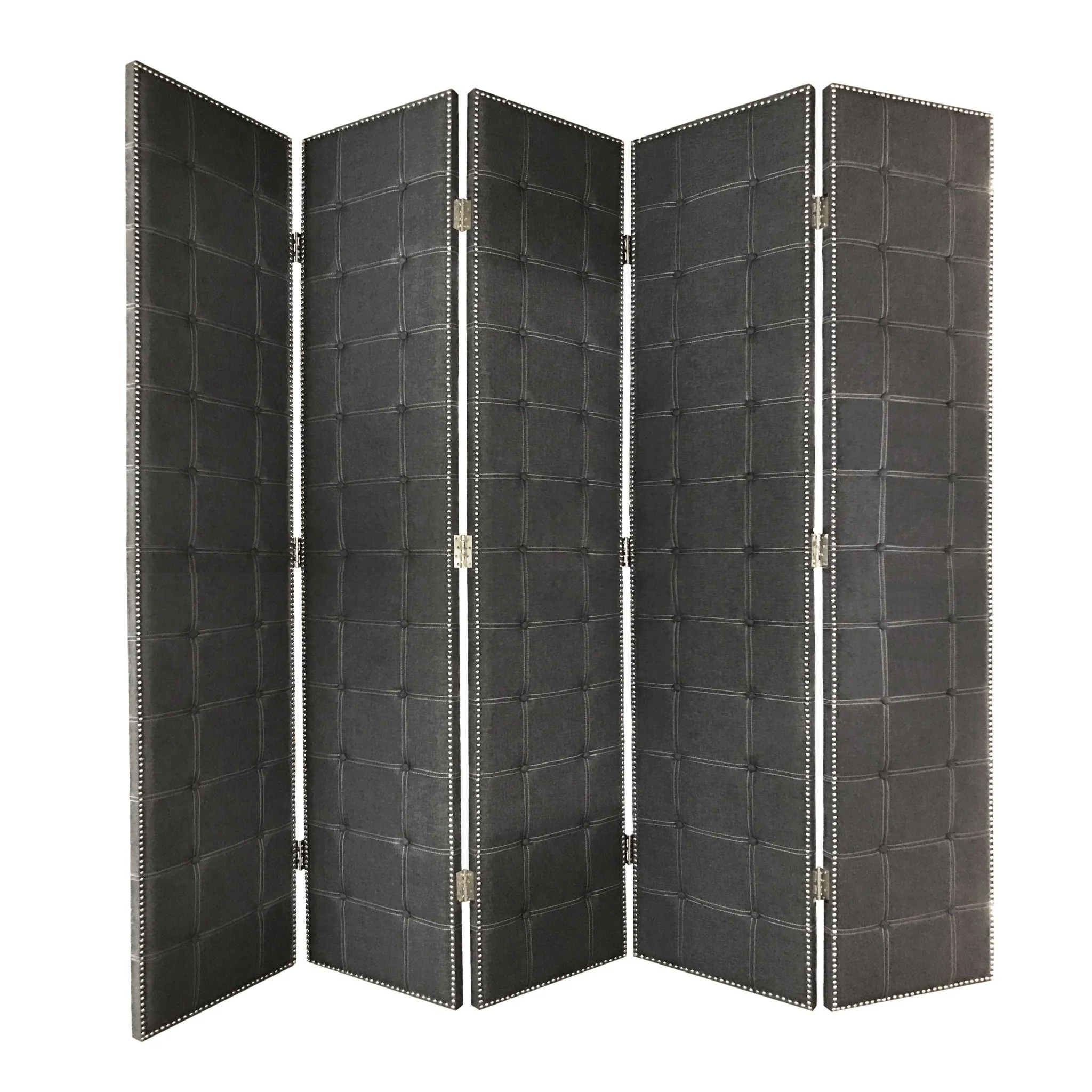 Gray Fabric And Wood Double Sided Screen By Homeroots - Image 2