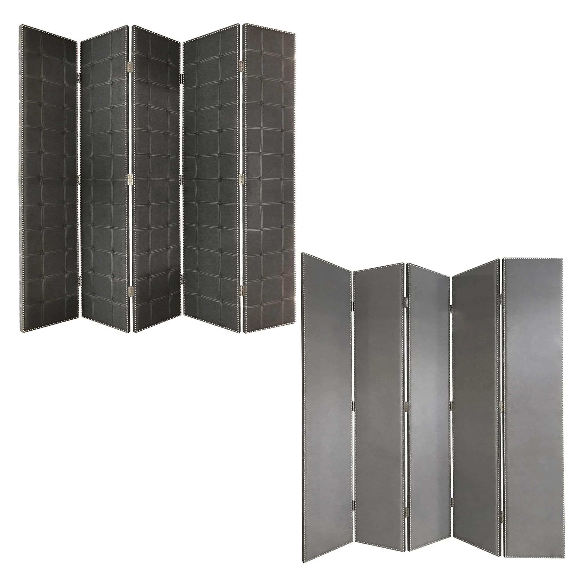 Gray Fabric And Wood Double Sided Screen By Homeroots - Image 3