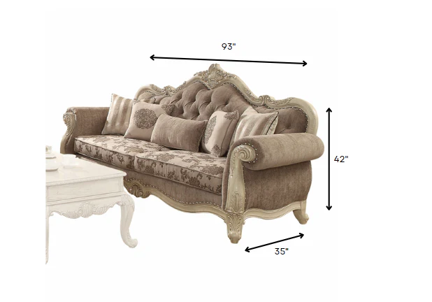 Gray Fabric Antique White Upholstery Poly Resin Sofa w Pillows By Homeroots - Image 3
