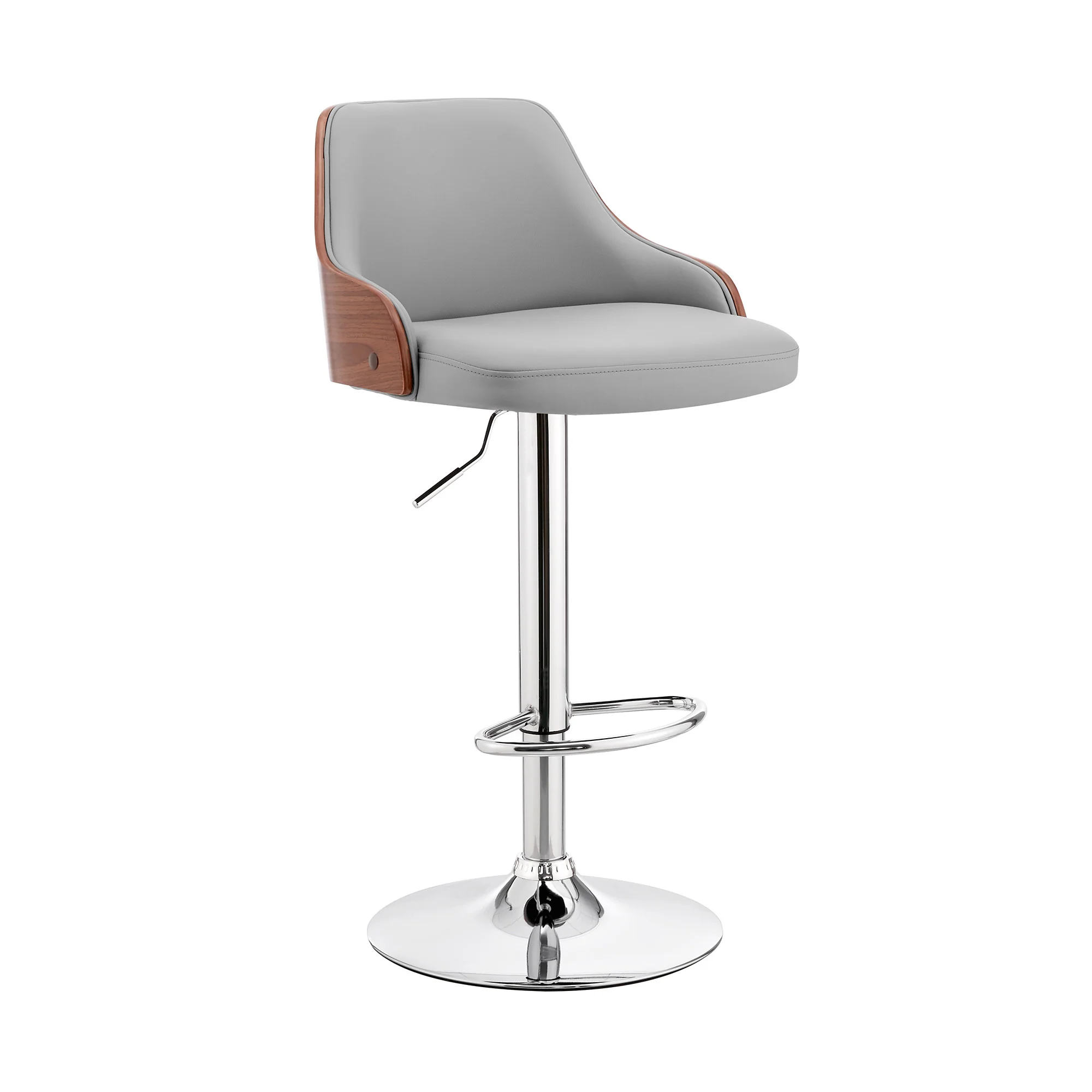 Gray Faux Leather Adjustable Modern Bar Stool By Homeroots - Image 2