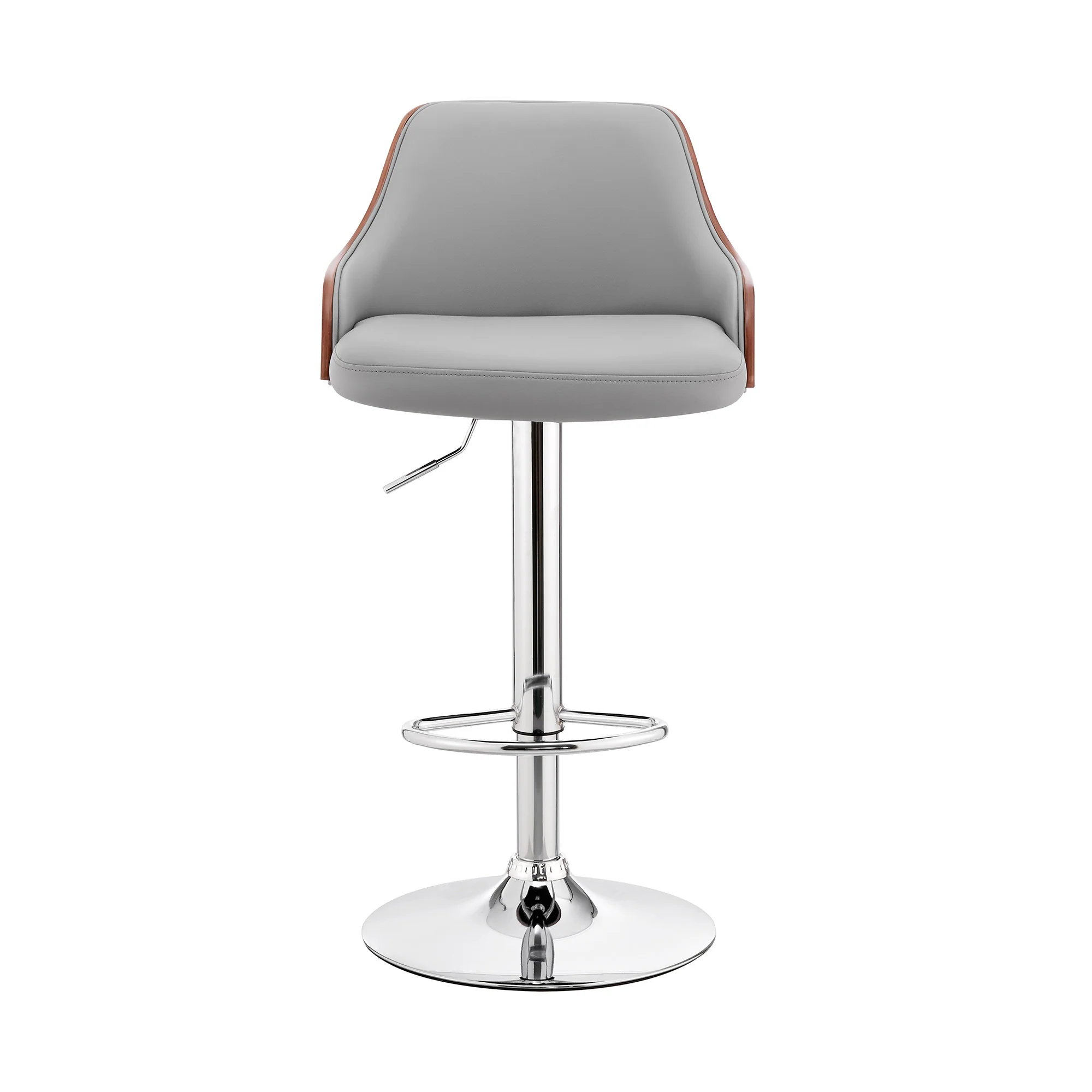 Gray Faux Leather Adjustable Modern Bar Stool By Homeroots - Image 3