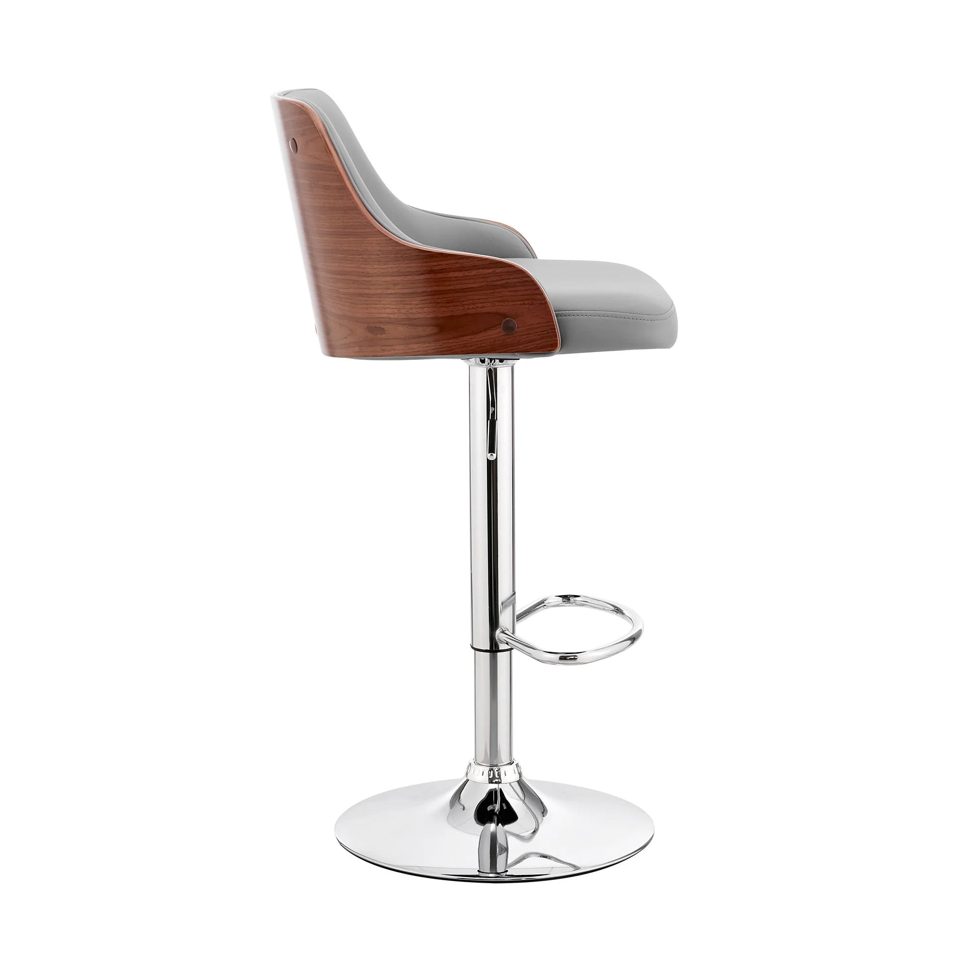 Gray Faux Leather Adjustable Modern Bar Stool By Homeroots - Image 4