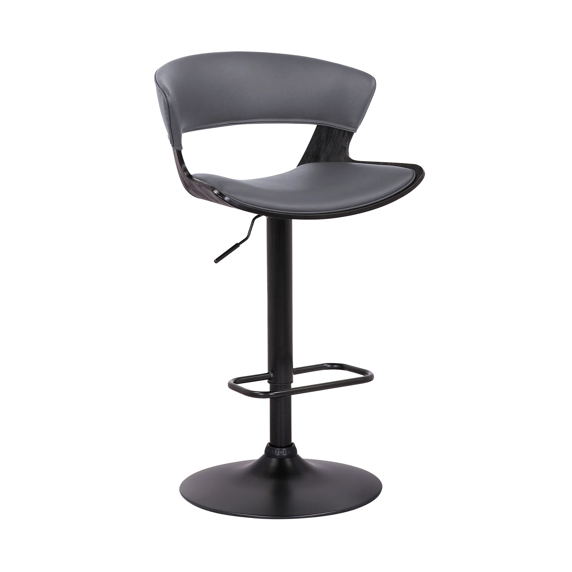 Gray Faux Leather Adjustable Swivel Wooden Bar Stool By Homeroots - Image 2