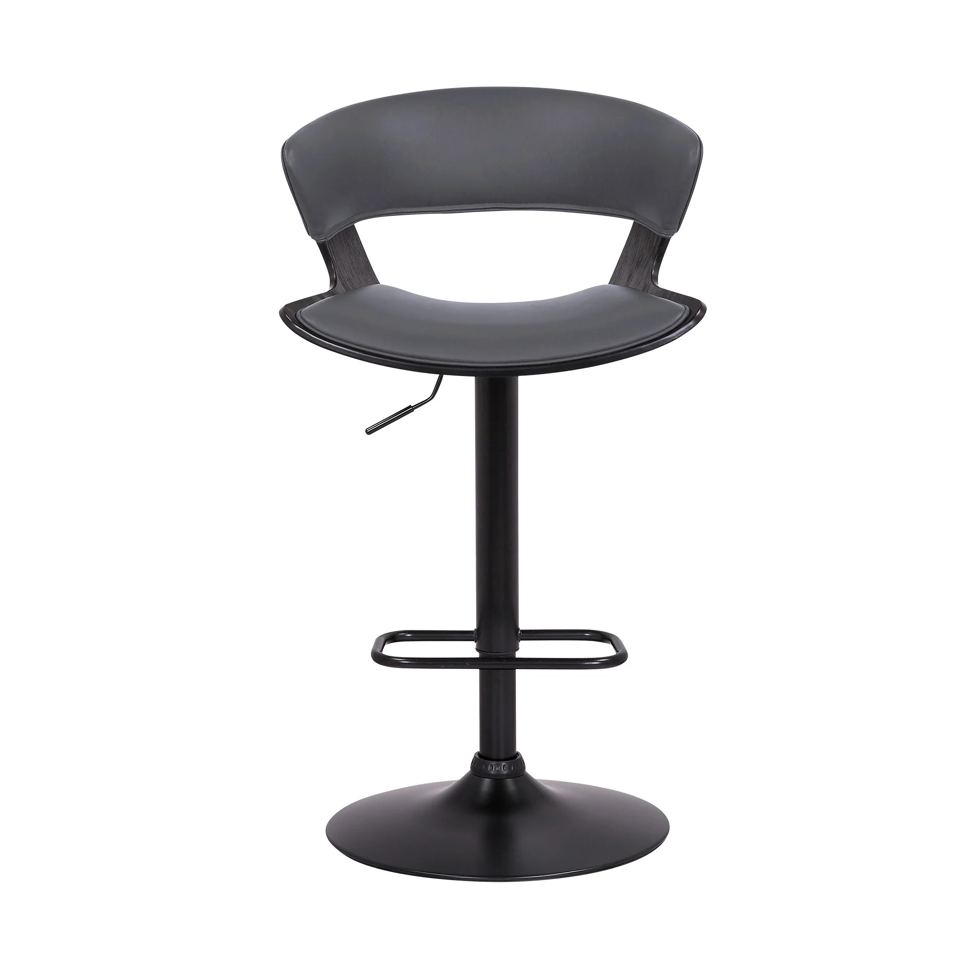 Gray Faux Leather Adjustable Swivel Wooden Bar Stool By Homeroots - Image 3