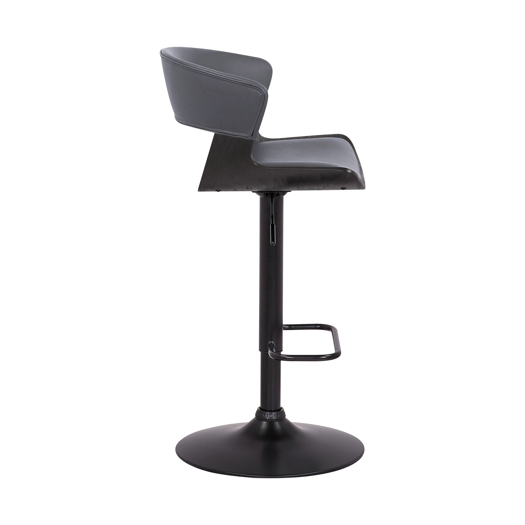 Gray Faux Leather Adjustable Swivel Wooden Bar Stool By Homeroots - Image 4