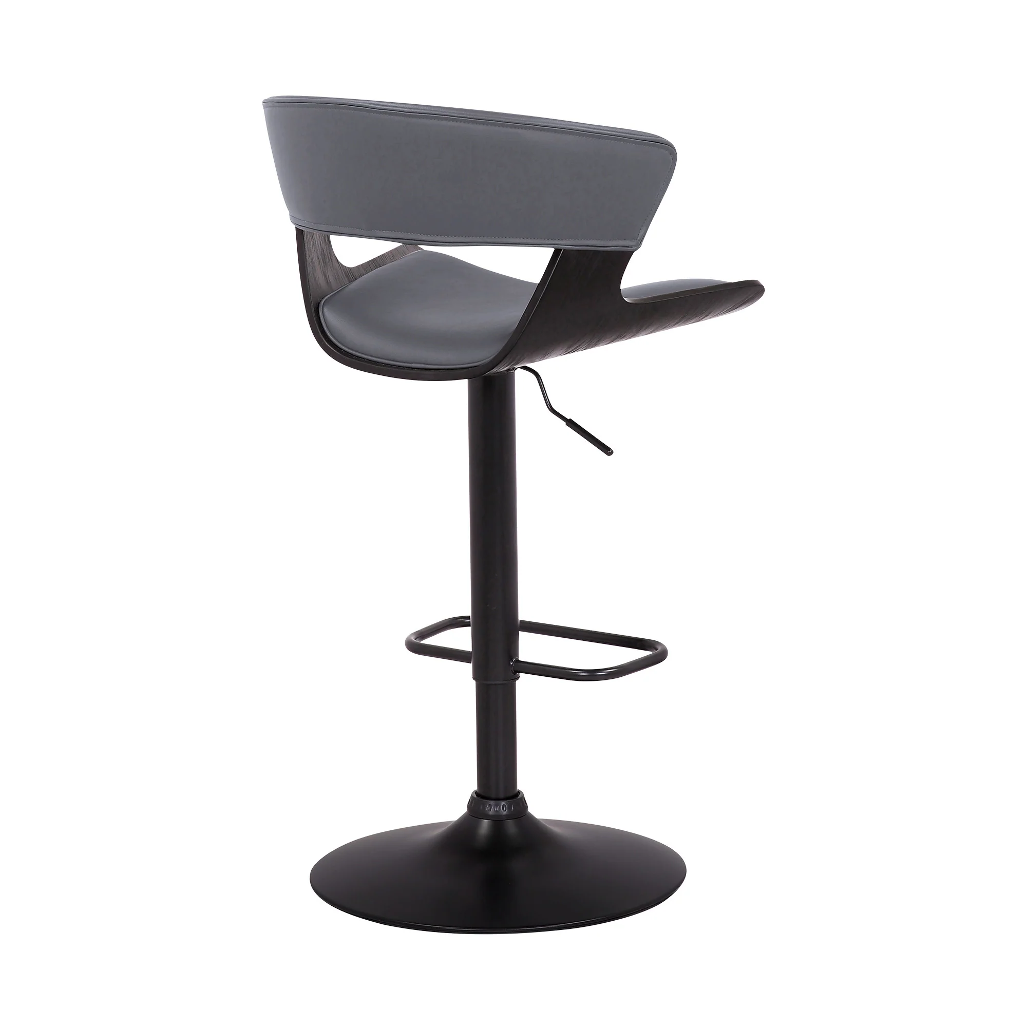 Gray Faux Leather Adjustable Swivel Wooden Bar Stool By Homeroots - Image 5