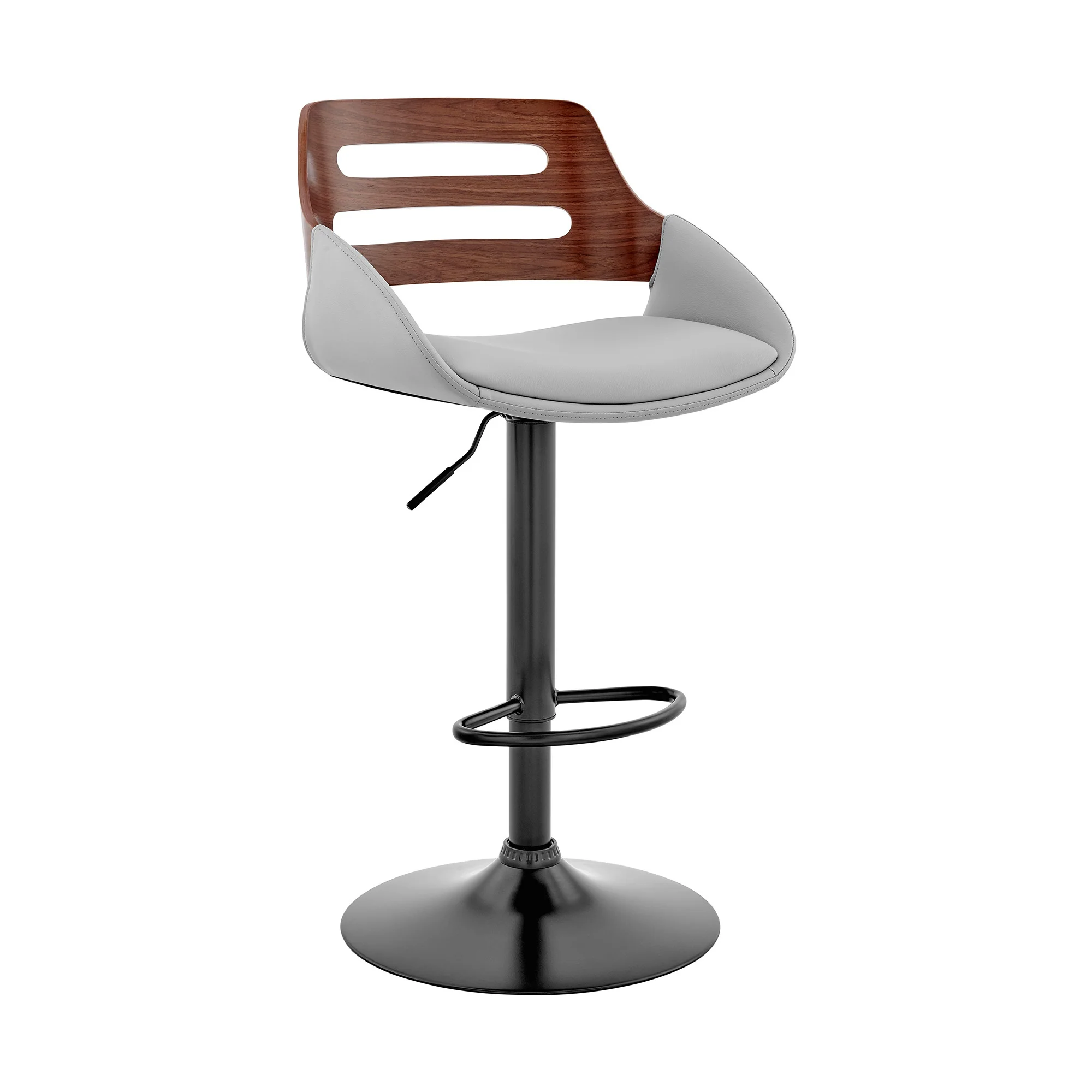 Gray Faux Leather and Walnut Wood Adjustable Bar Stool By Homeroots - Image 2