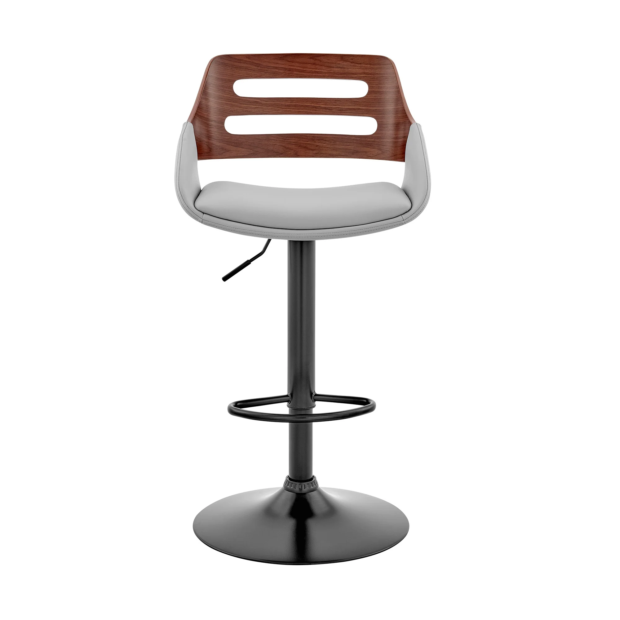 Gray Faux Leather and Walnut Wood Adjustable Bar Stool By Homeroots - Image 3