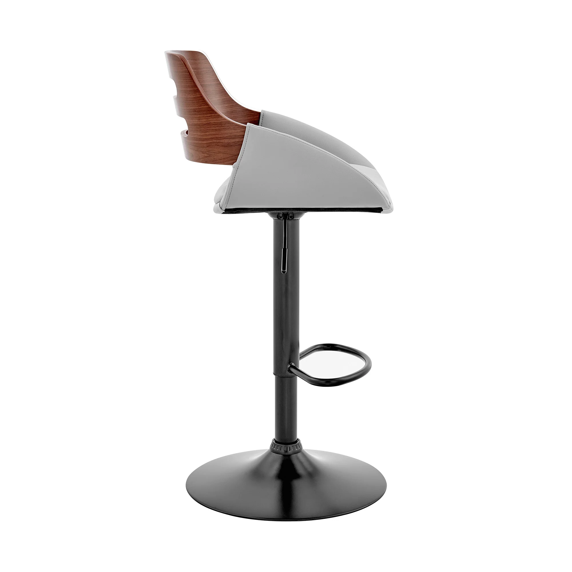 Gray Faux Leather and Walnut Wood Adjustable Bar Stool By Homeroots - Image 4