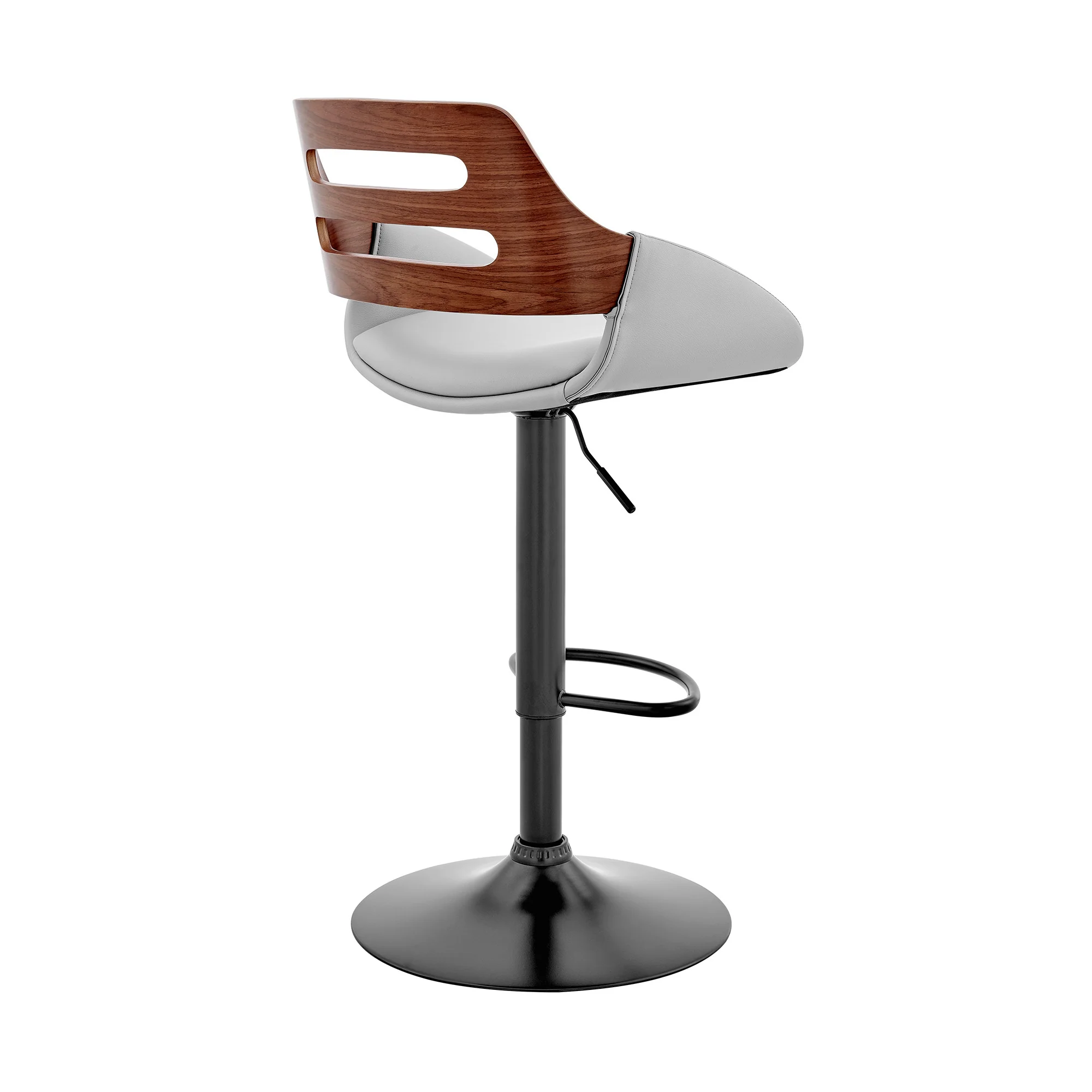 Gray Faux Leather and Walnut Wood Adjustable Bar Stool By Homeroots - Image 5