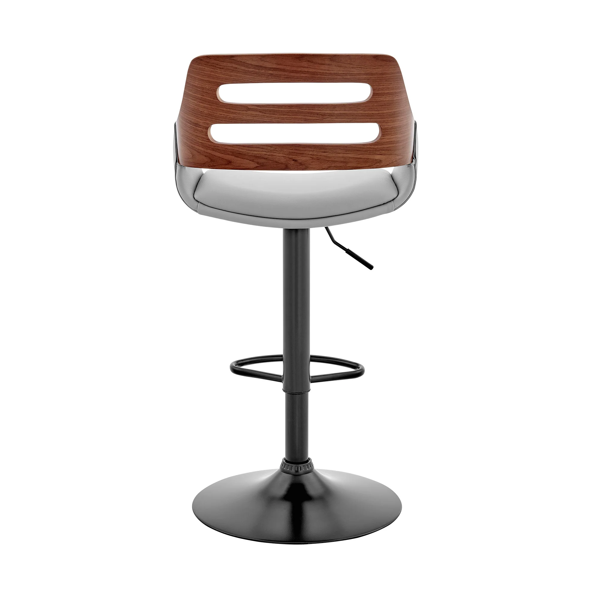 Gray Faux Leather and Walnut Wood Adjustable Bar Stool By Homeroots - Image 6