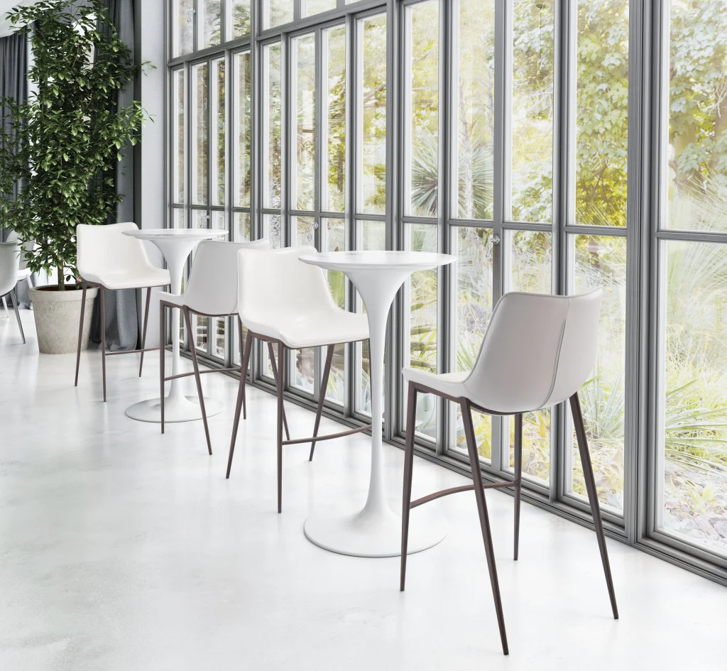 Gray Faux Leather and White Steel Modern Stitch Bucket Bar Chairs By Homeroots - Image 7