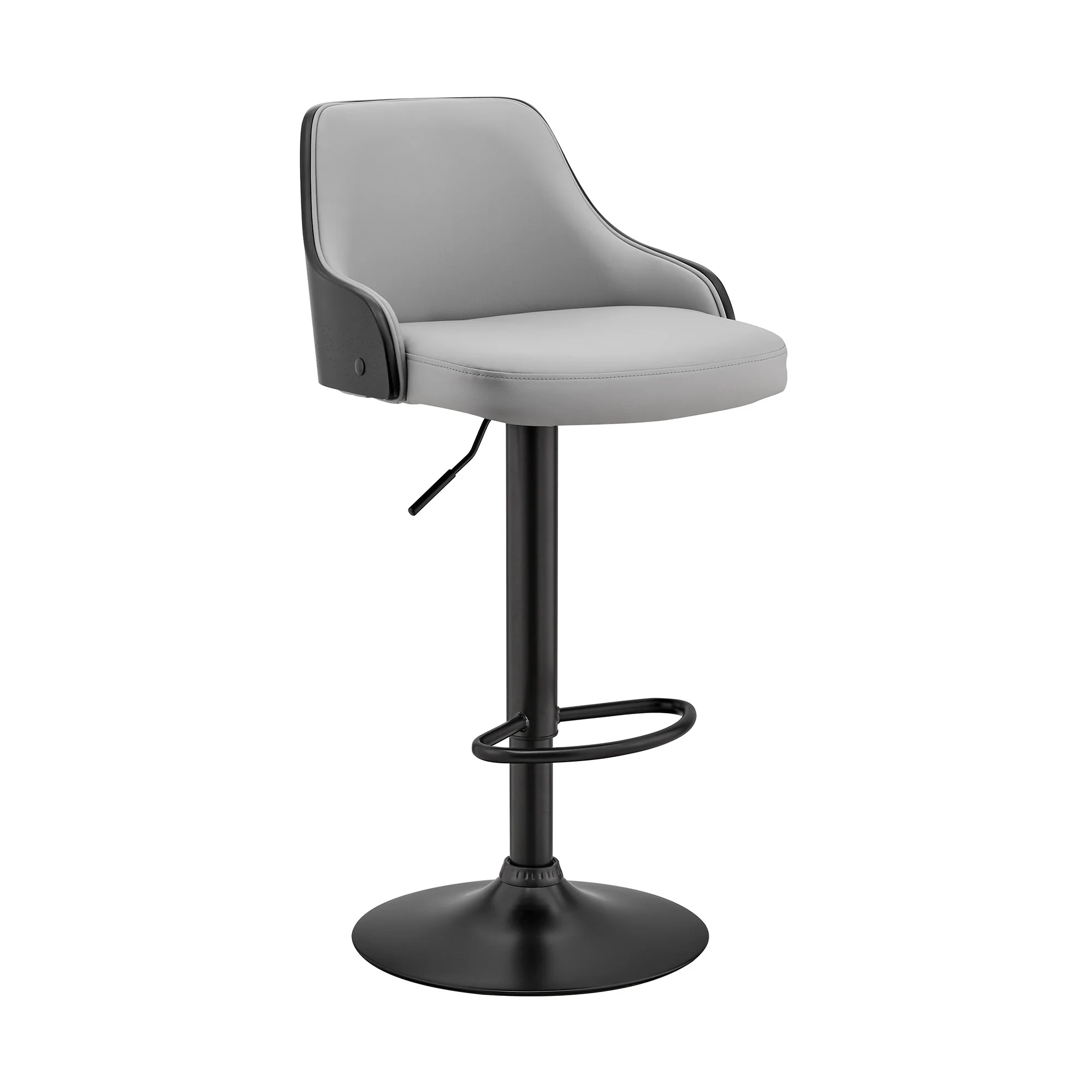 Gray Faux Leather Black Base Adjustable Modern Bar Stool By Homeroots - Image 2