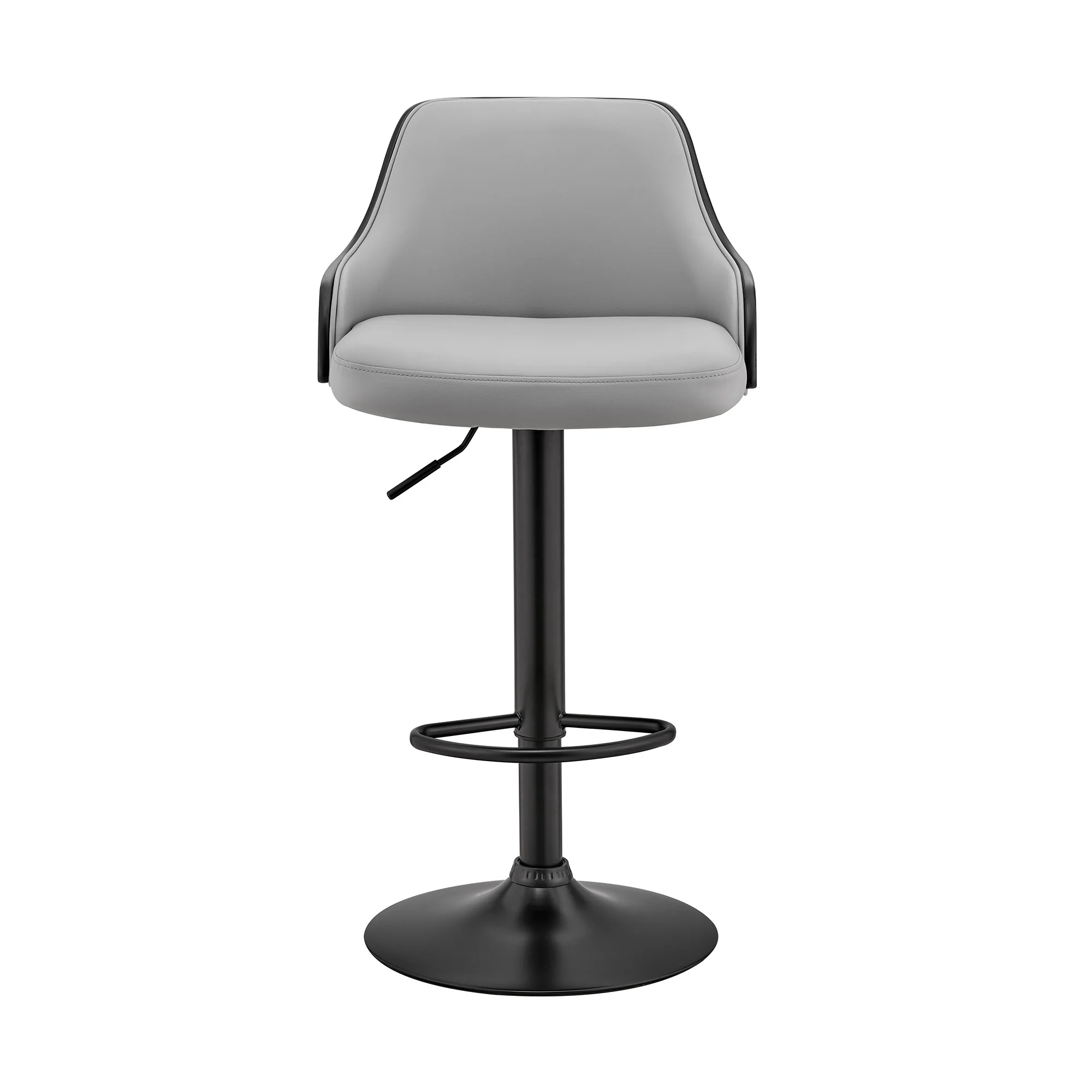 Gray Faux Leather Black Base Adjustable Modern Bar Stool By Homeroots - Image 3