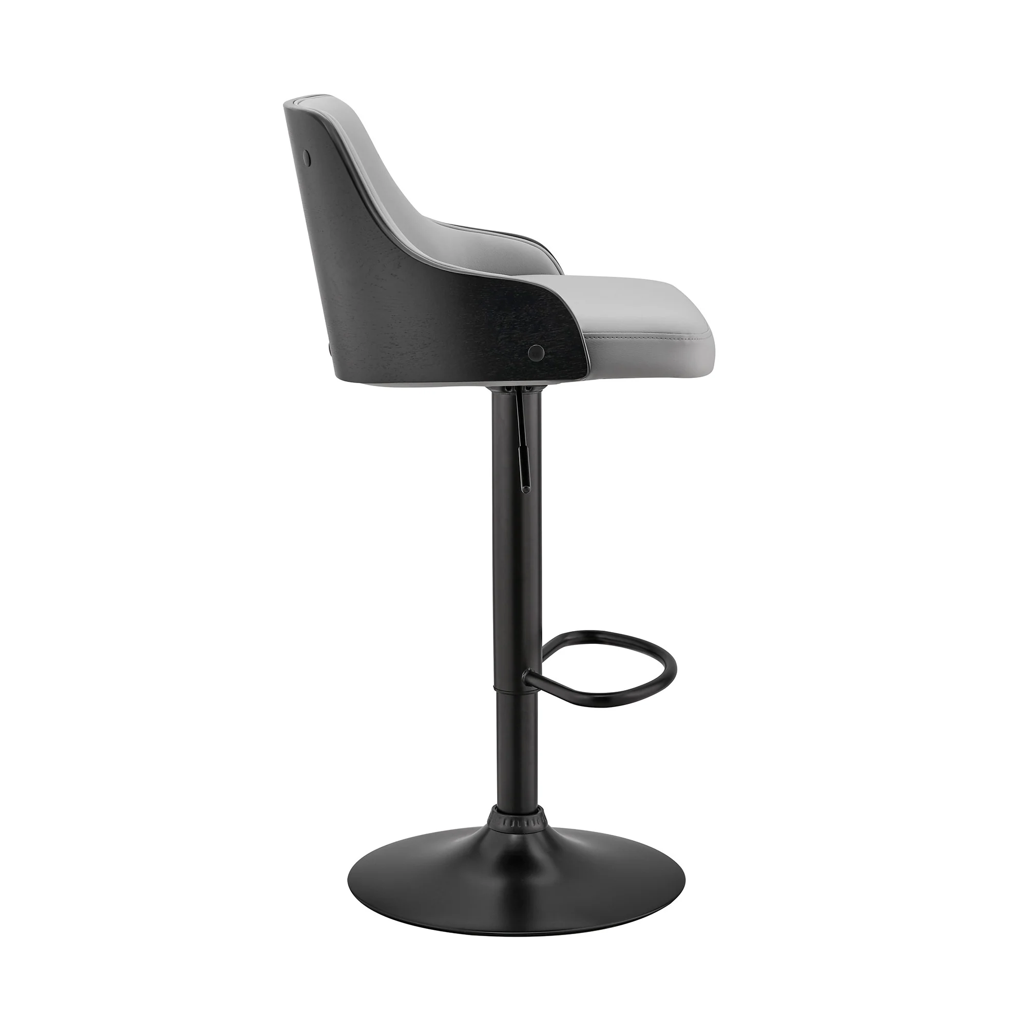 Gray Faux Leather Black Base Adjustable Modern Bar Stool By Homeroots - Image 4