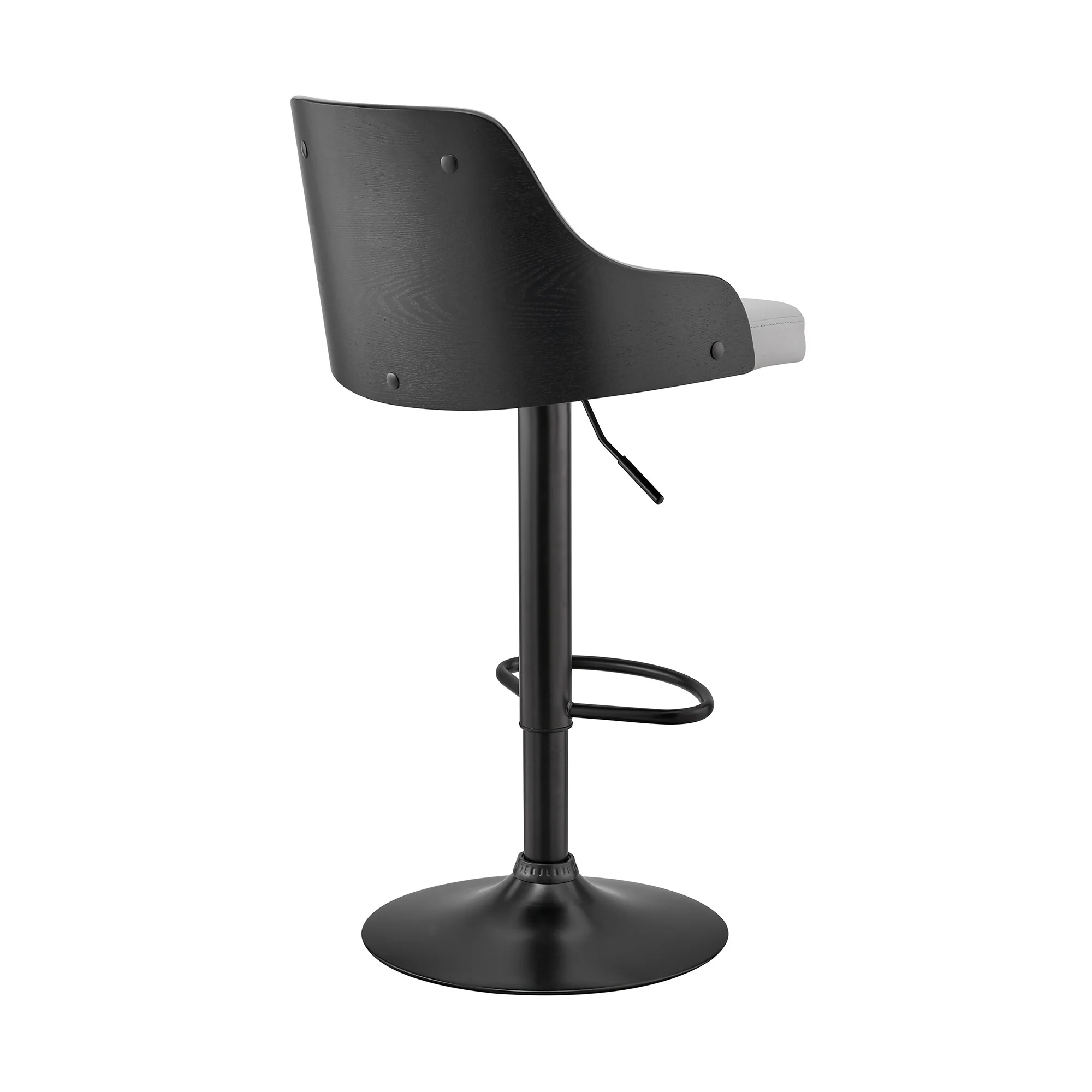 Gray Faux Leather Black Base Adjustable Modern Bar Stool By Homeroots - Image 5