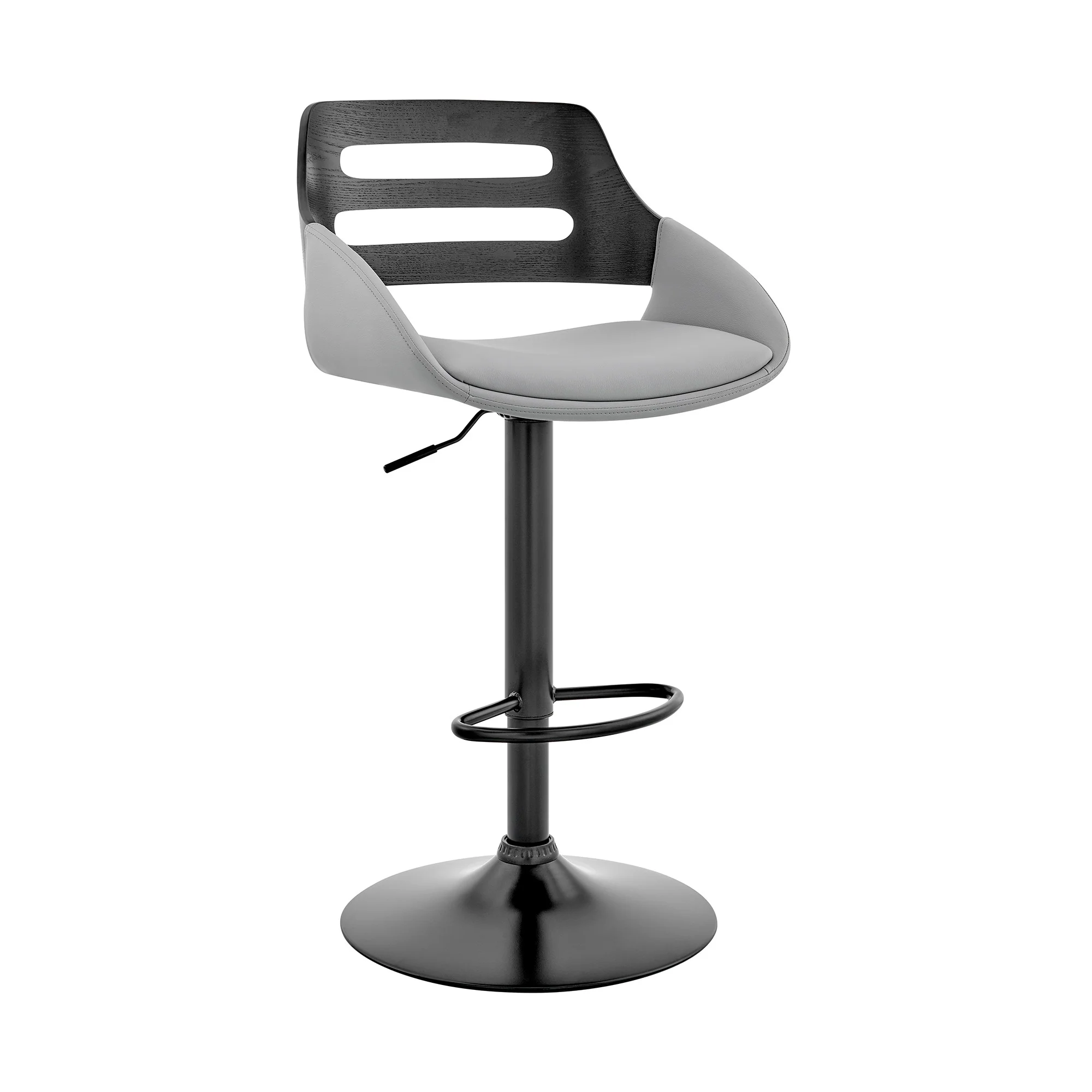 Gray Faux Leather & Black Wood Adjustable Bar Stool By Homeroots - Image 2