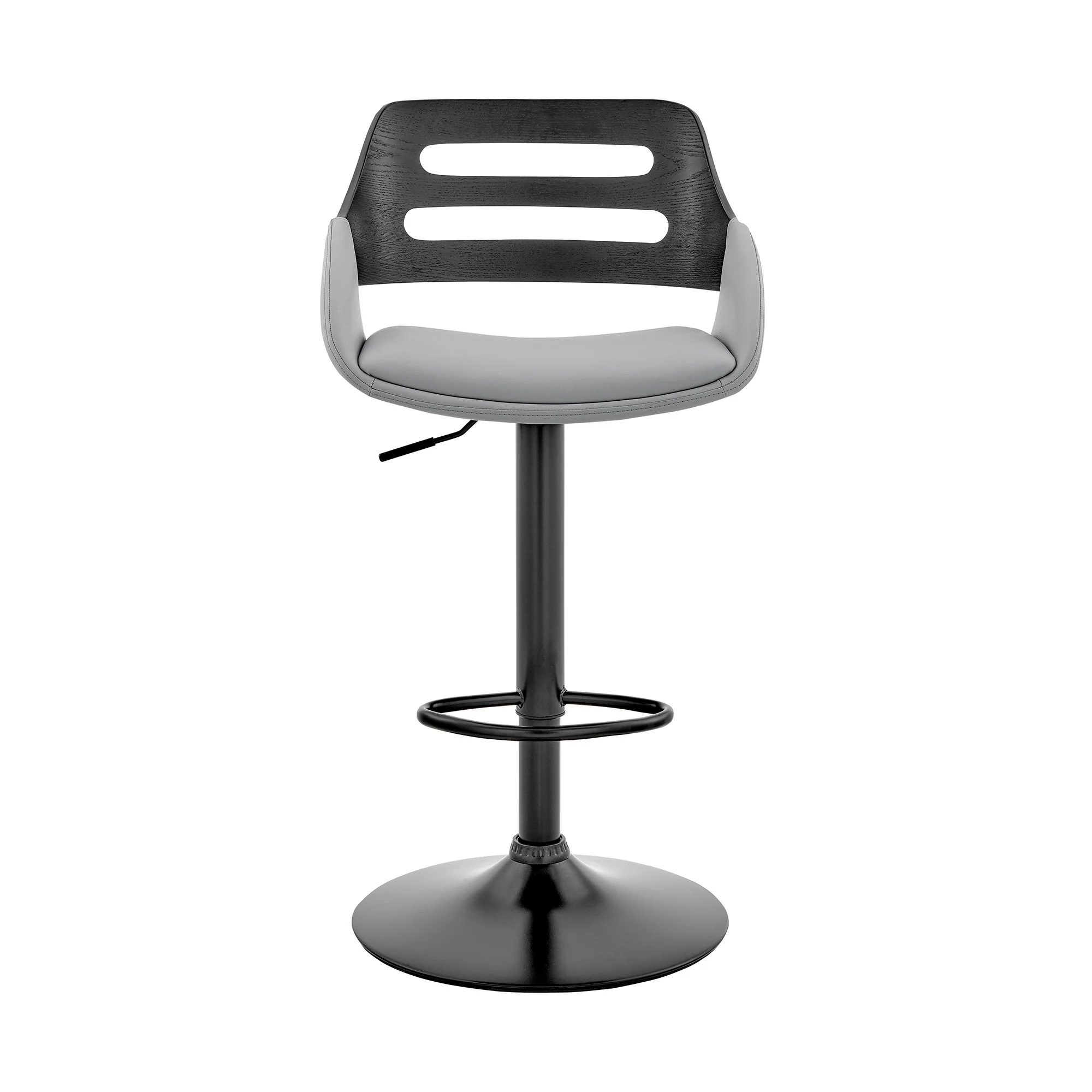 Gray Faux Leather & Black Wood Adjustable Bar Stool By Homeroots - Image 3