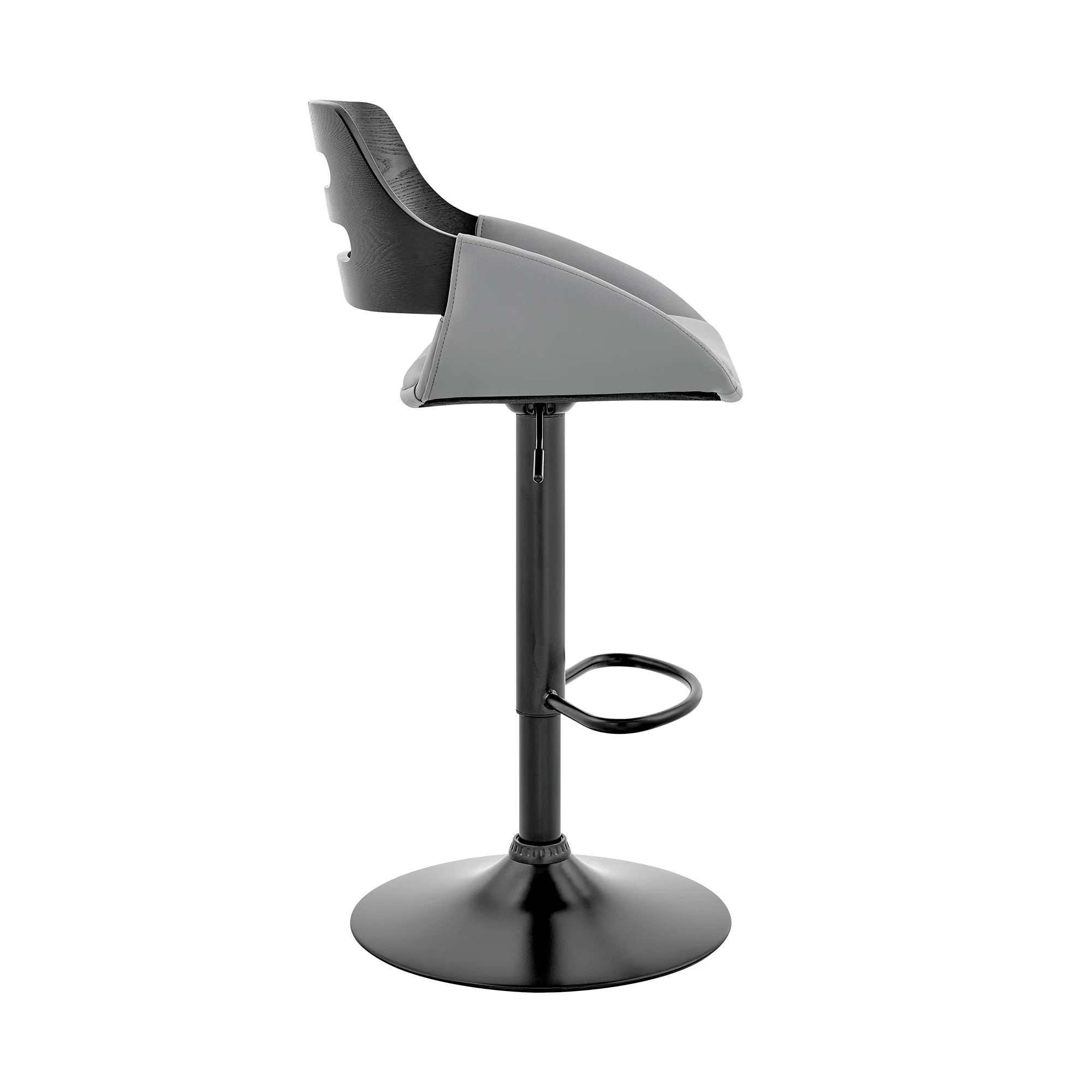 Gray Faux Leather & Black Wood Adjustable Bar Stool By Homeroots - Image 4