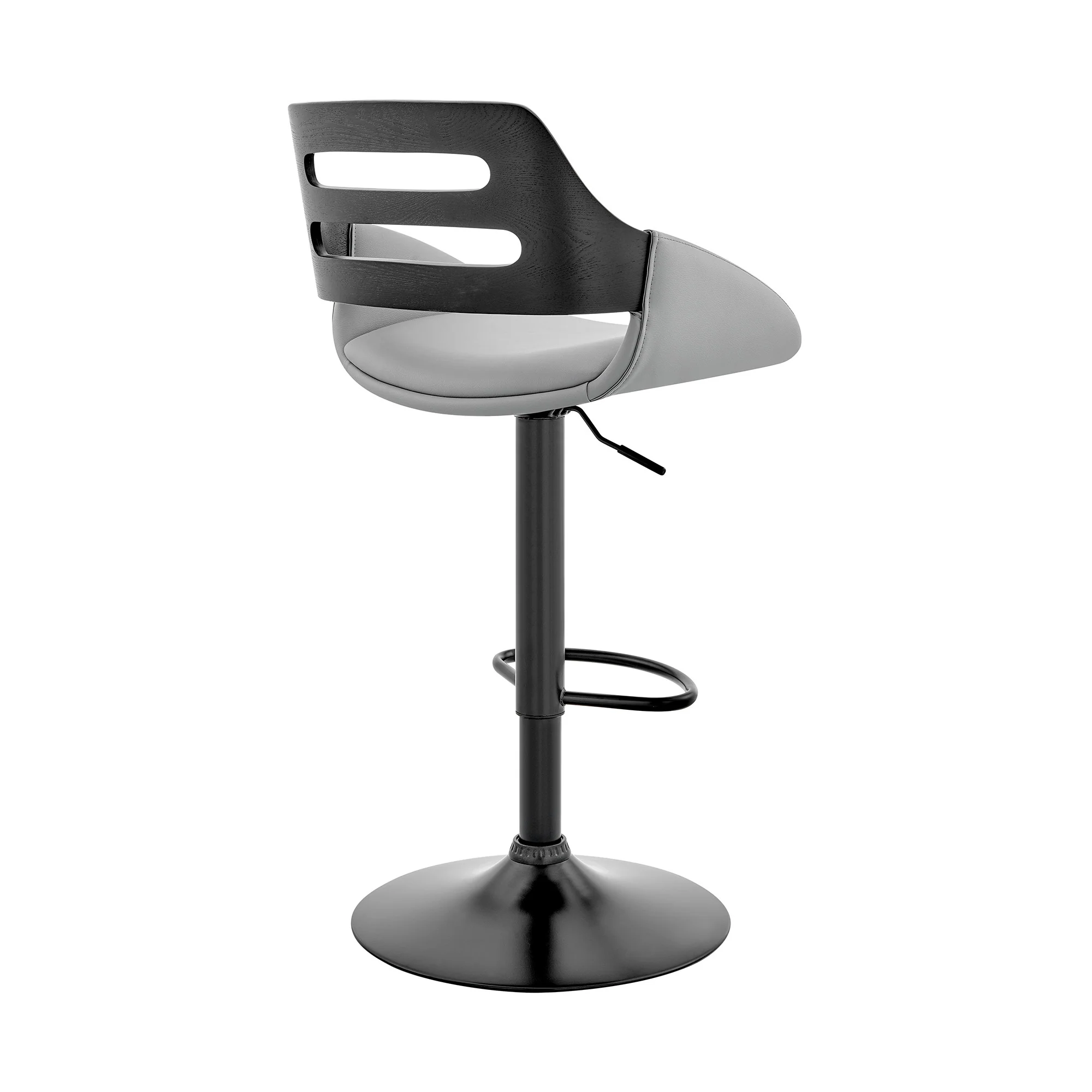 Gray Faux Leather & Black Wood Adjustable Bar Stool By Homeroots - Image 5