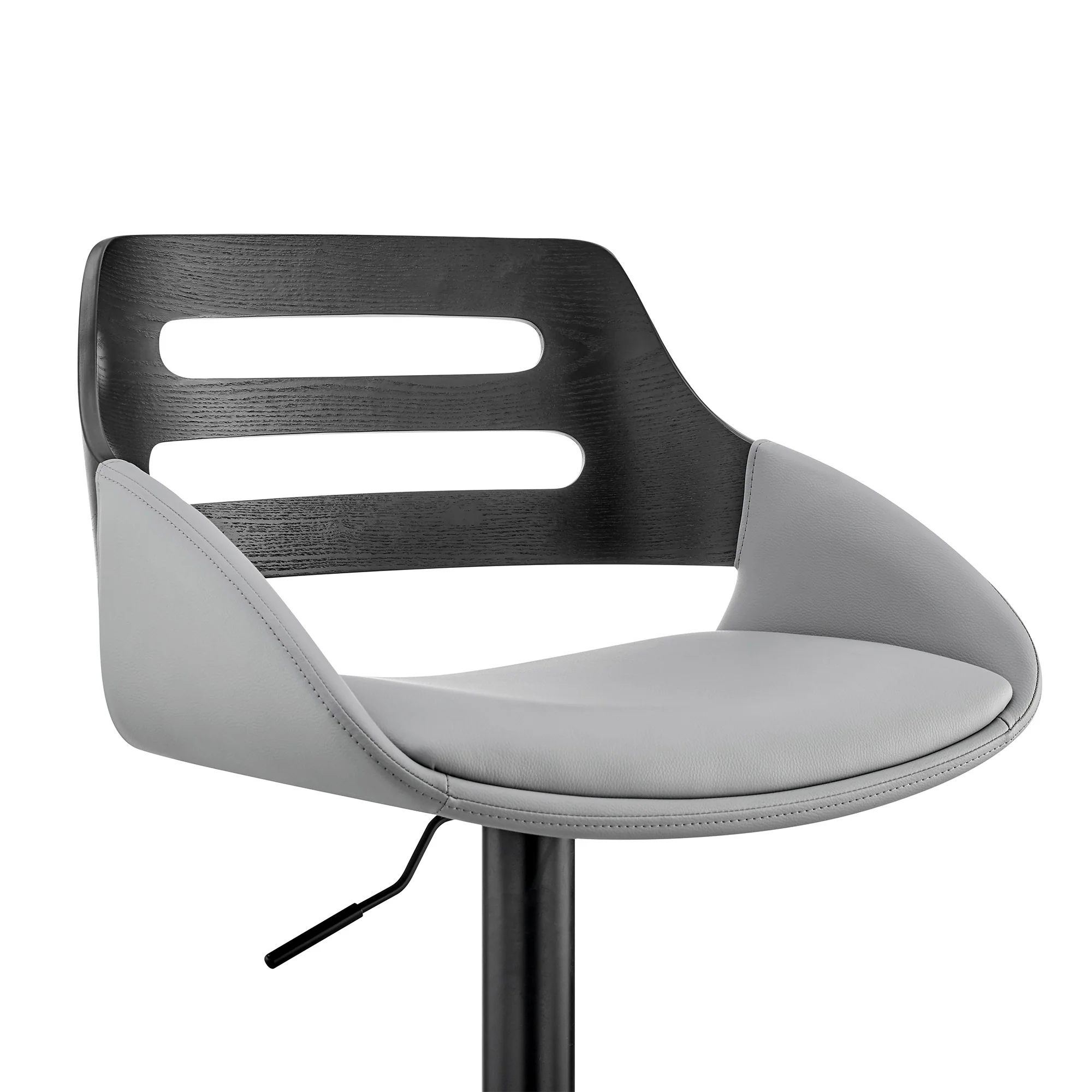 Gray Faux Leather & Black Wood Adjustable Bar Stool By Homeroots - Image 7