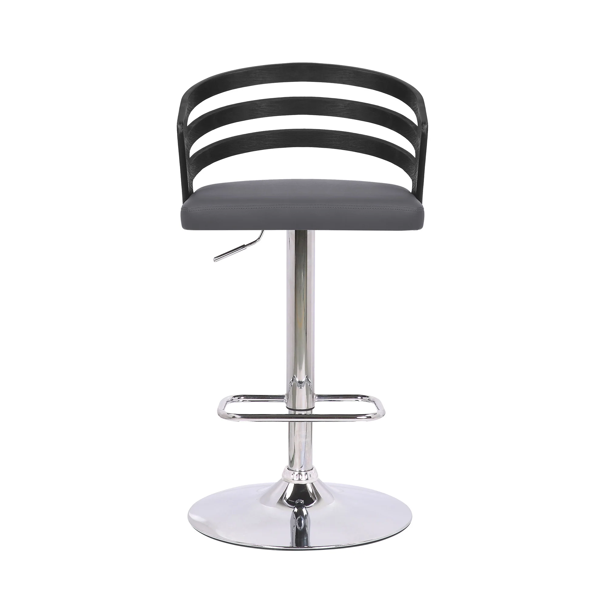 Gray Faux Leather Black Wood and Chrome Adjustable Swivel Bar Stool By Homeroots - Image 3