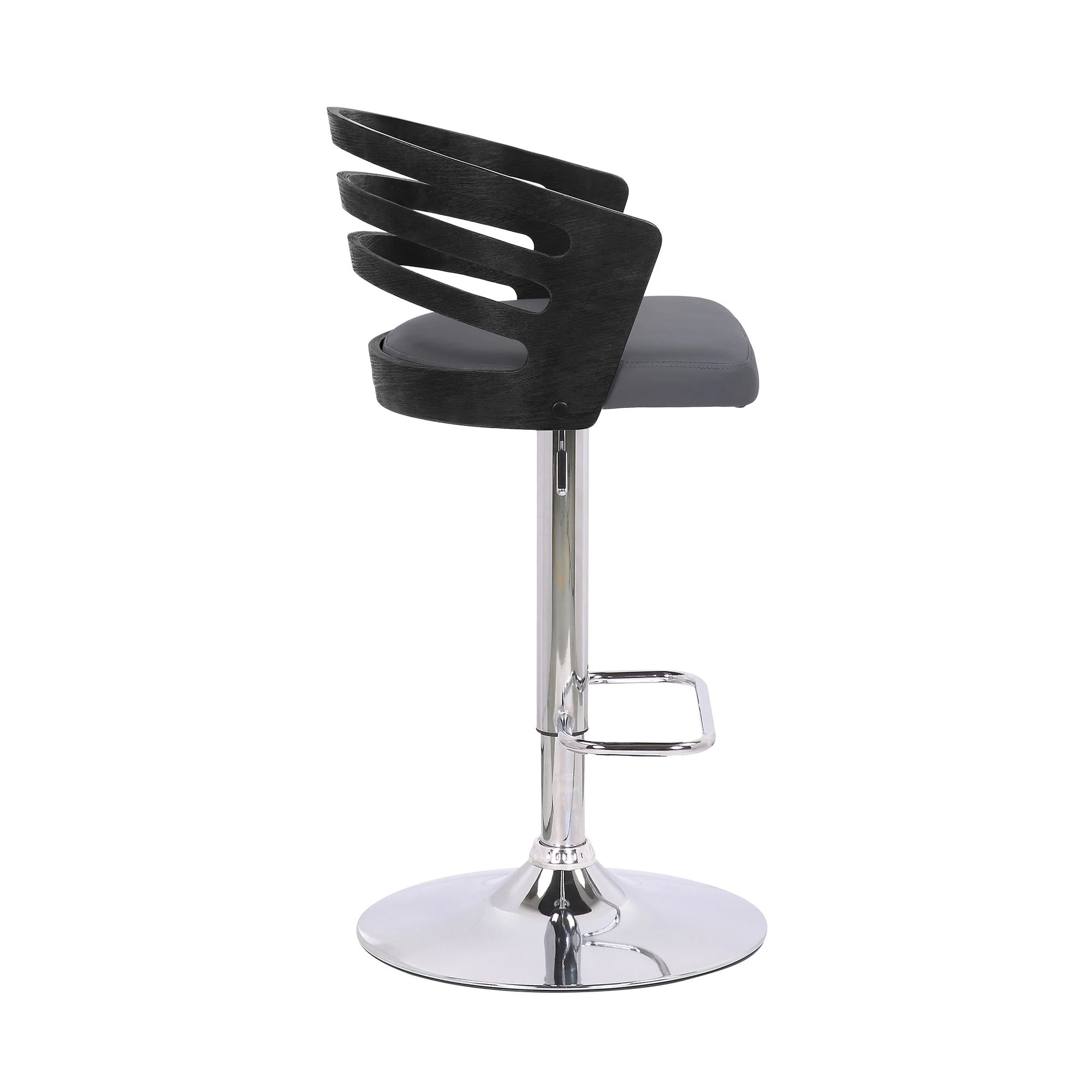 Gray Faux Leather Black Wood and Chrome Adjustable Swivel Bar Stool By Homeroots - Image 4