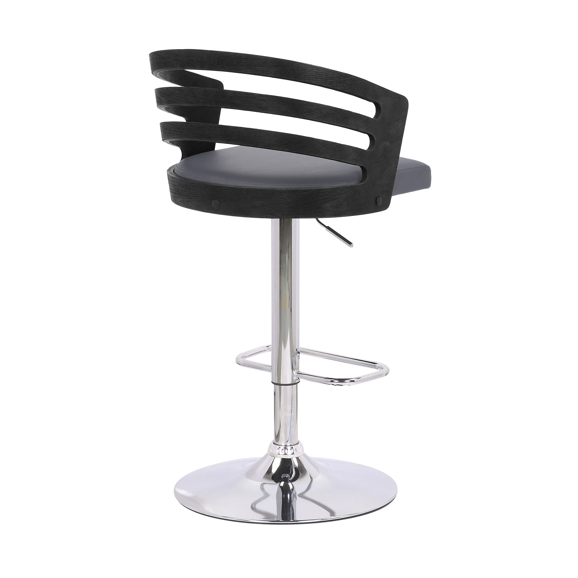Gray Faux Leather Black Wood and Chrome Adjustable Swivel Bar Stool By Homeroots - Image 5