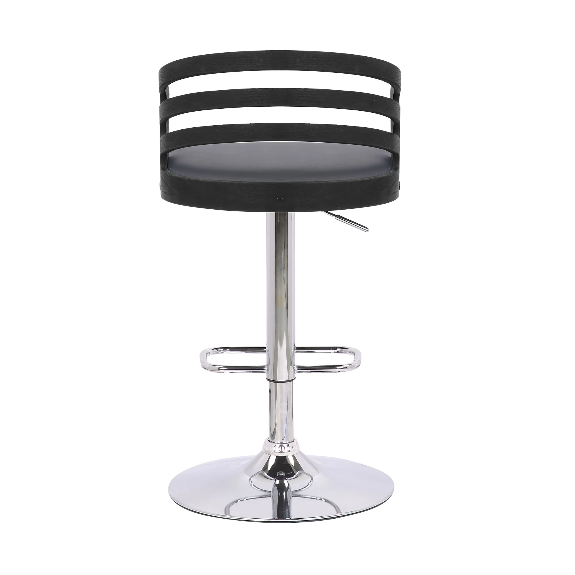 Gray Faux Leather Black Wood and Chrome Adjustable Swivel Bar Stool By Homeroots - Image 6