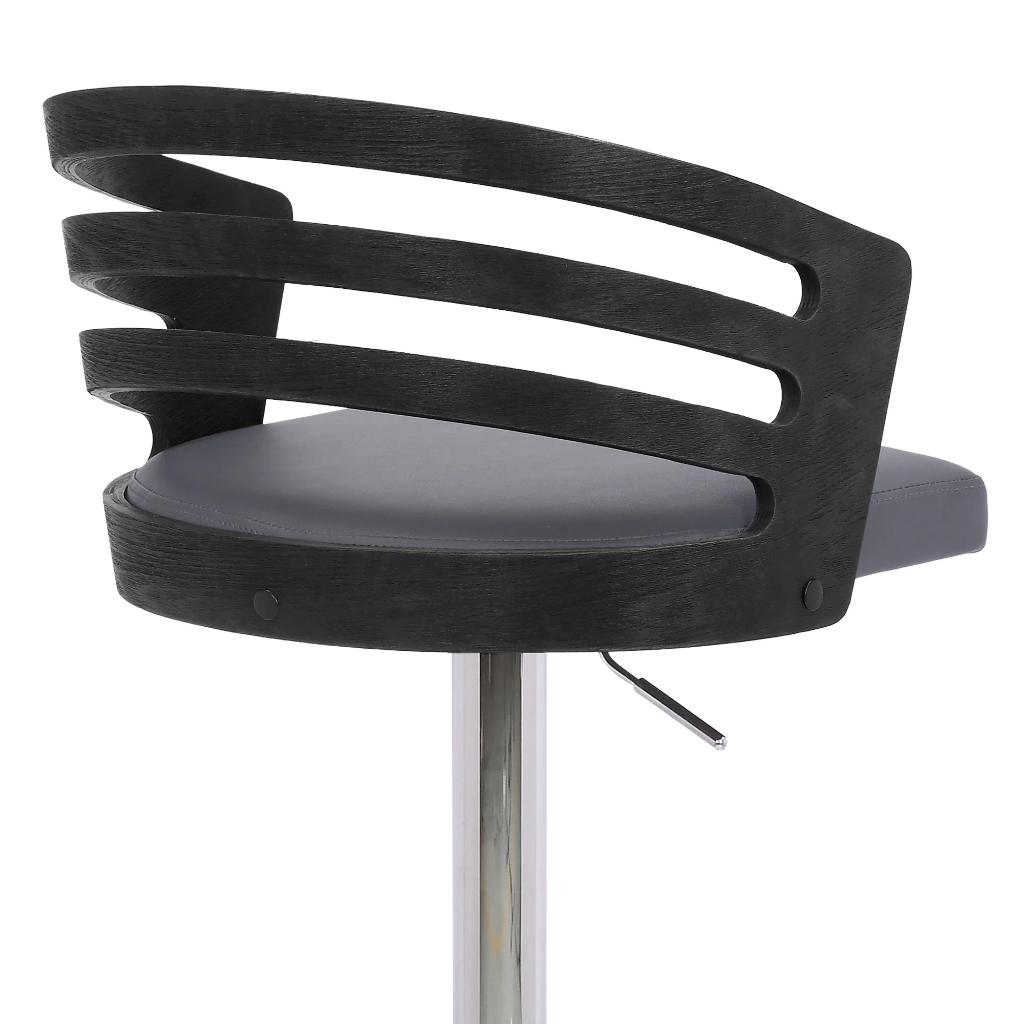Gray Faux Leather Black Wood and Chrome Adjustable Swivel Bar Stool By Homeroots - Image 8