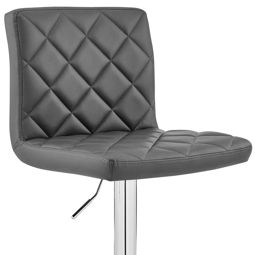 Gray Faux Leather Chrome Base Swivel Adjustable Bar Stool By Homeroots - Image 3