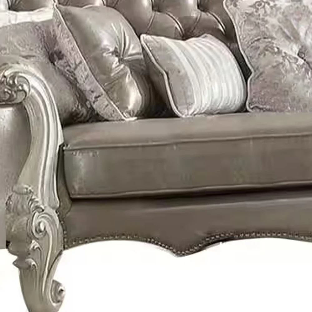 Gray Faux Leather Curved Sofa And Toss Pillows With Bone Legs By Homeroots - Image 4