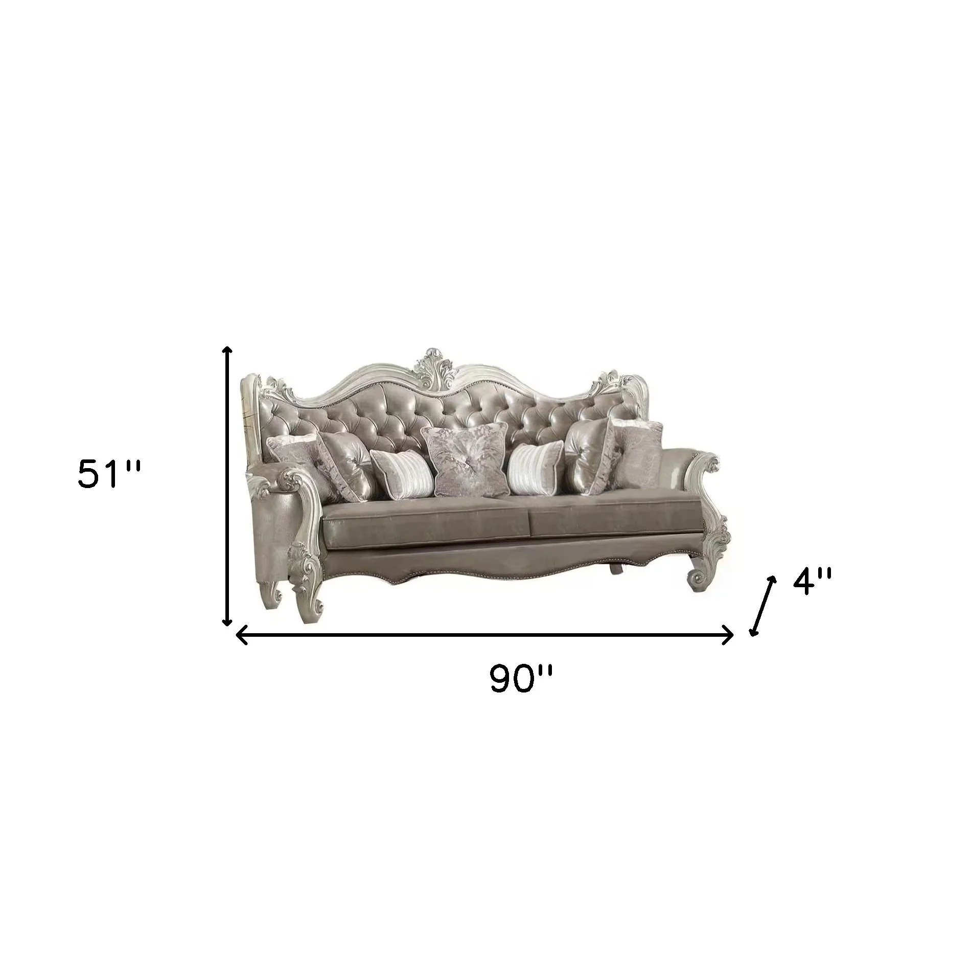 Gray Faux Leather Curved Sofa And Toss Pillows With Bone Legs By Homeroots - Image 5