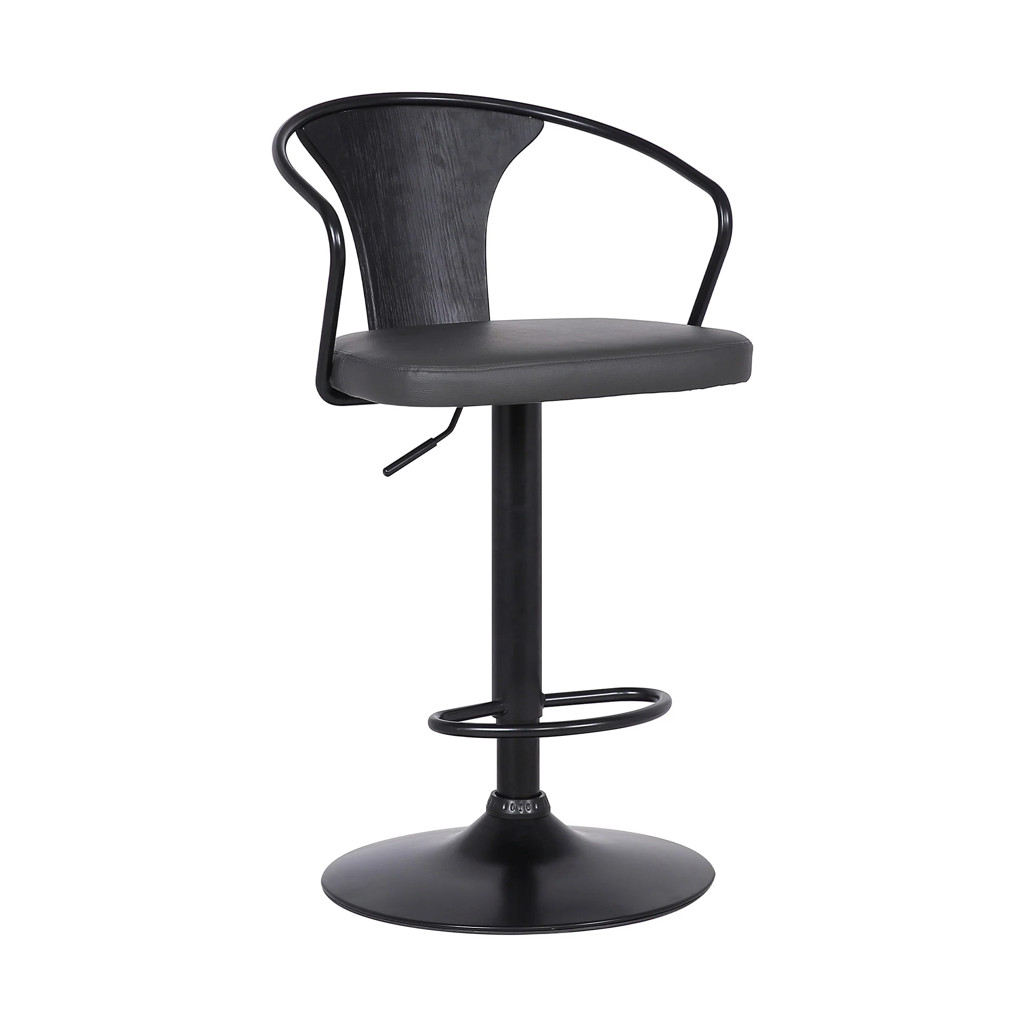Gray Faux Leather & Metal Base Adjustable Bar Stool By Homeroots - Image 2