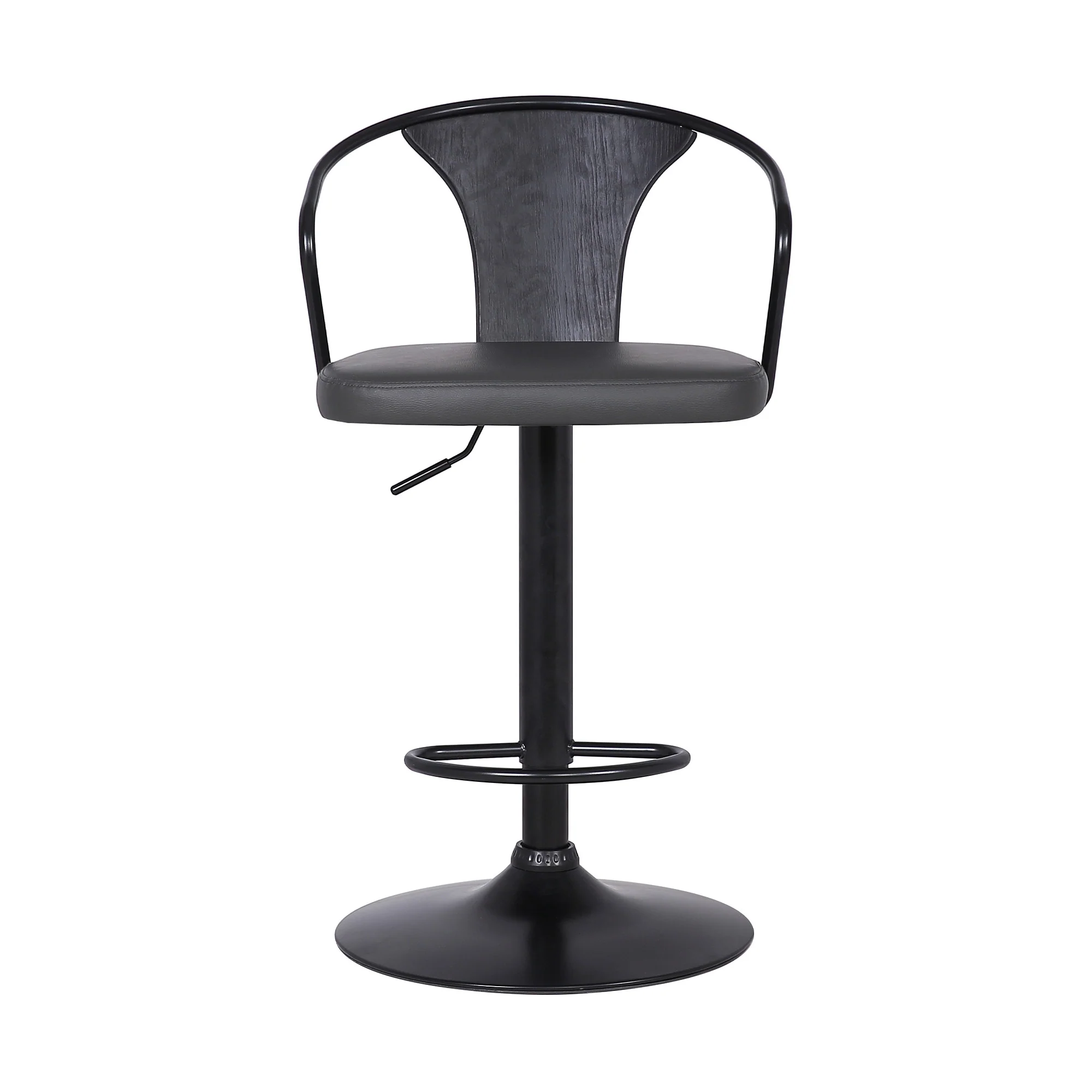 Gray Faux Leather & Metal Base Adjustable Bar Stool By Homeroots - Image 3