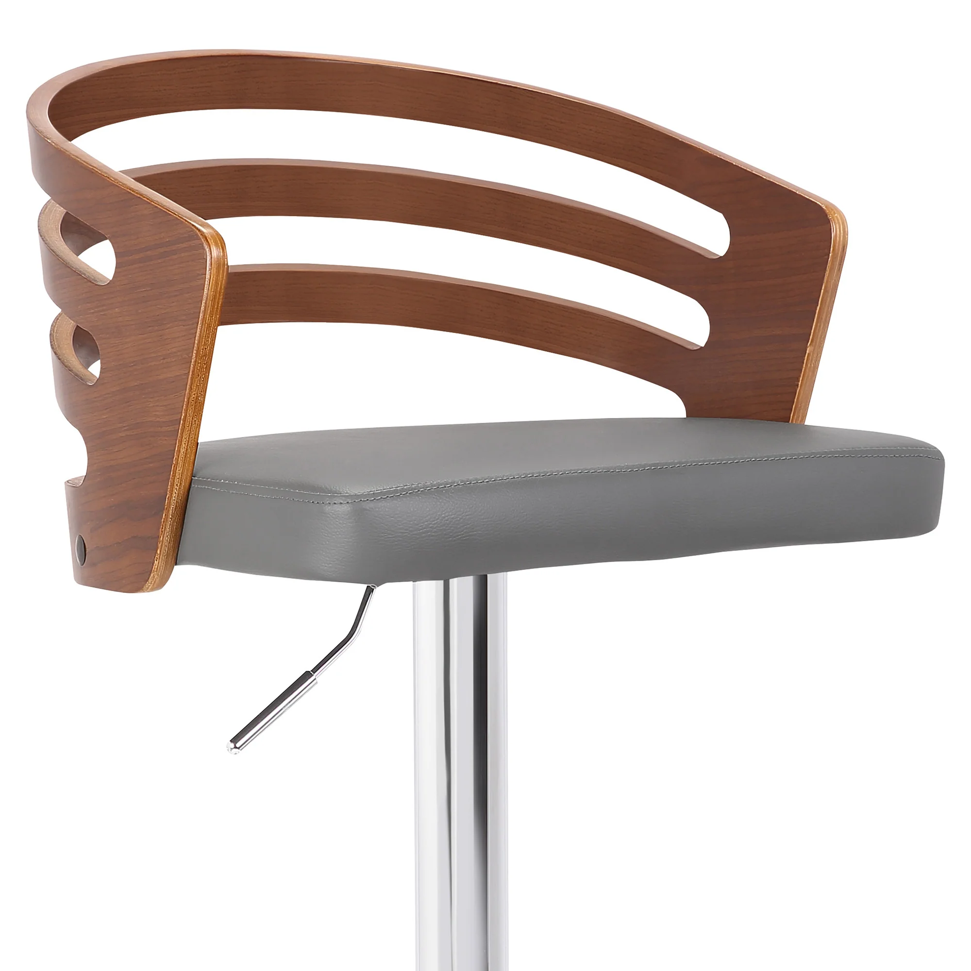 Gray Faux Leather Walnut Wood and Chrome Adjustable Swivel Bar Stool By Homeroots - Image 5