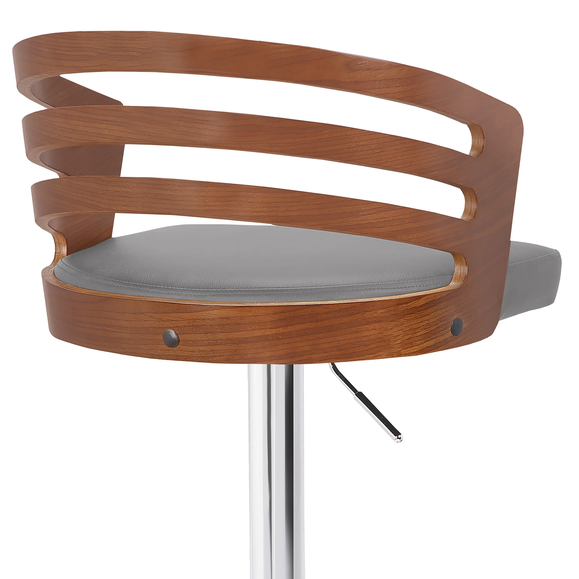 Gray Faux Leather Walnut Wood and Chrome Adjustable Swivel Bar Stool By Homeroots - Image 6